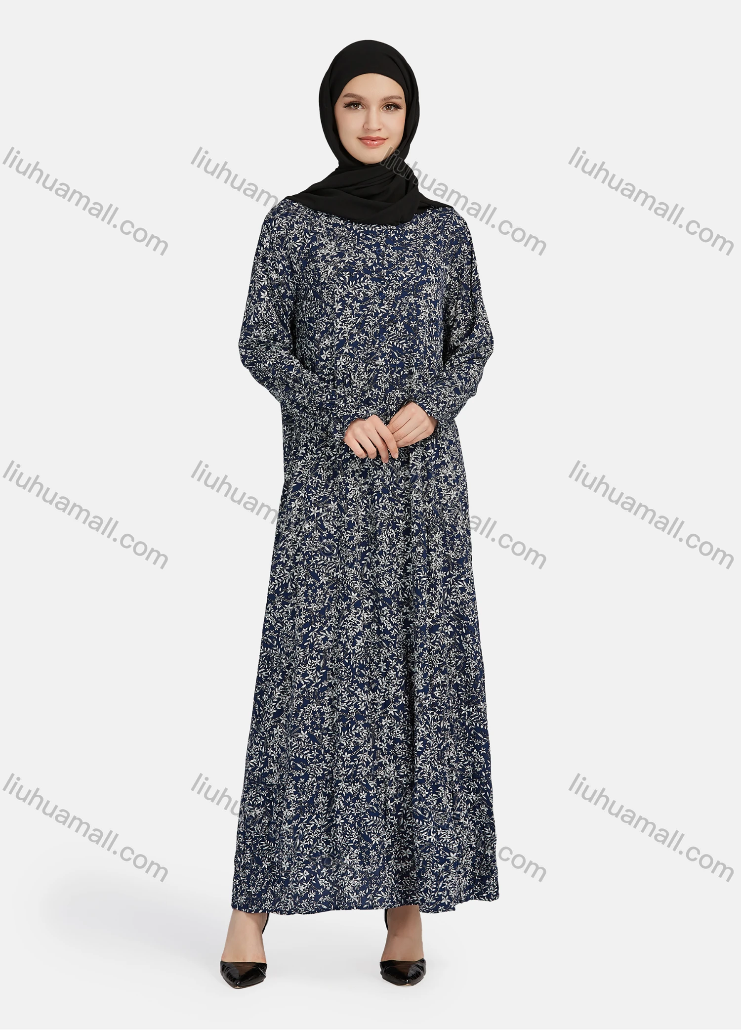 Wholesale Women's Casual Allover Print Long Sleeve Button Down Maxi Shirt Dress 1343# - Liuhuamall