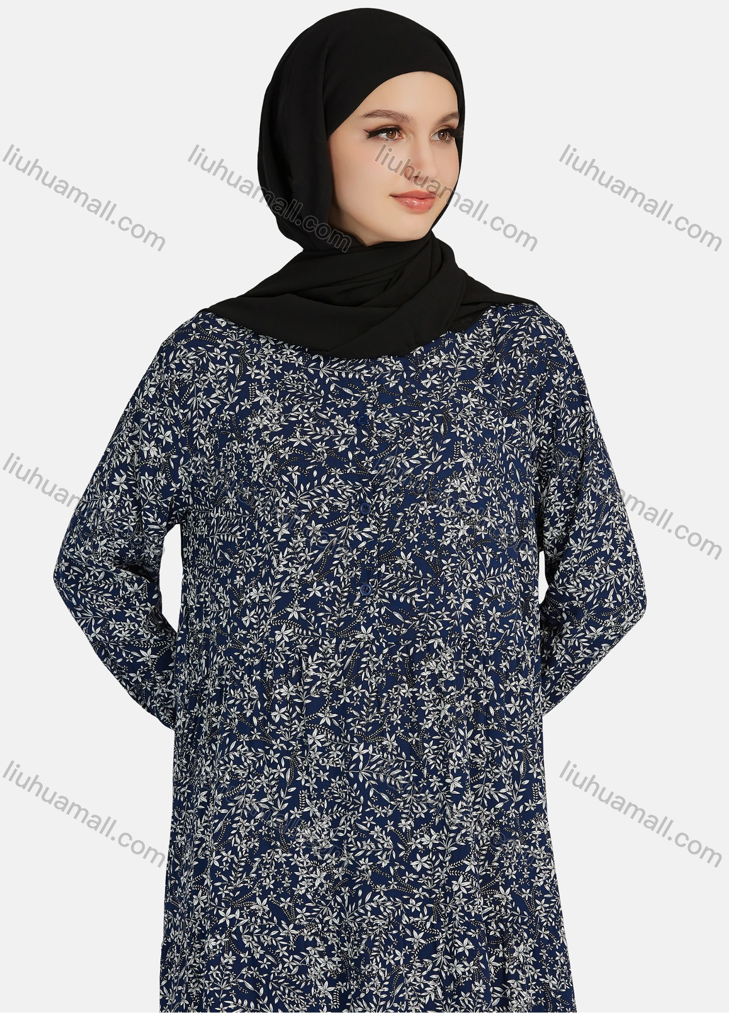 Wholesale Women's Casual Allover Print Long Sleeve Button Down Maxi Shirt Dress 1343# - Liuhuamall