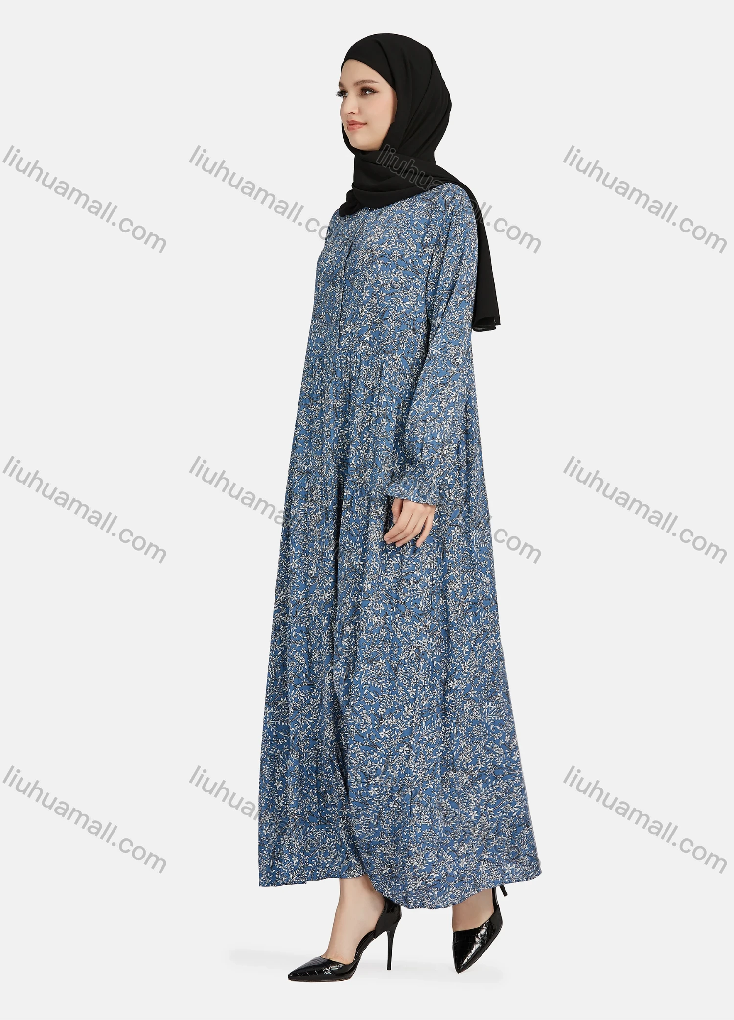 Wholesale Women's Casual Allover Print Long Sleeve Button Down Maxi Shirt Dress 1343# - Liuhuamall