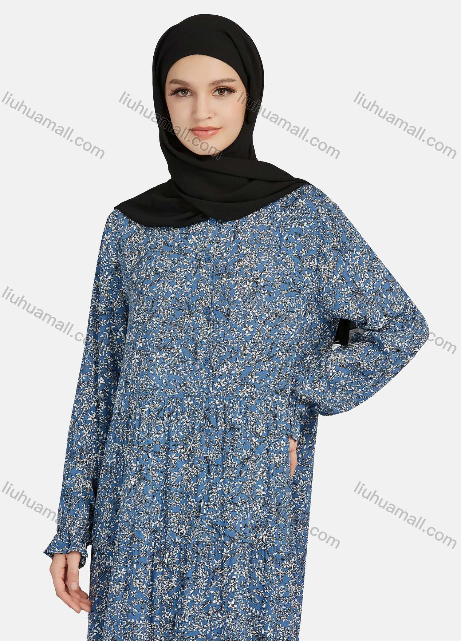 Wholesale Women's Casual Allover Print Long Sleeve Button Down Maxi Shirt Dress 1343# - Liuhuamall