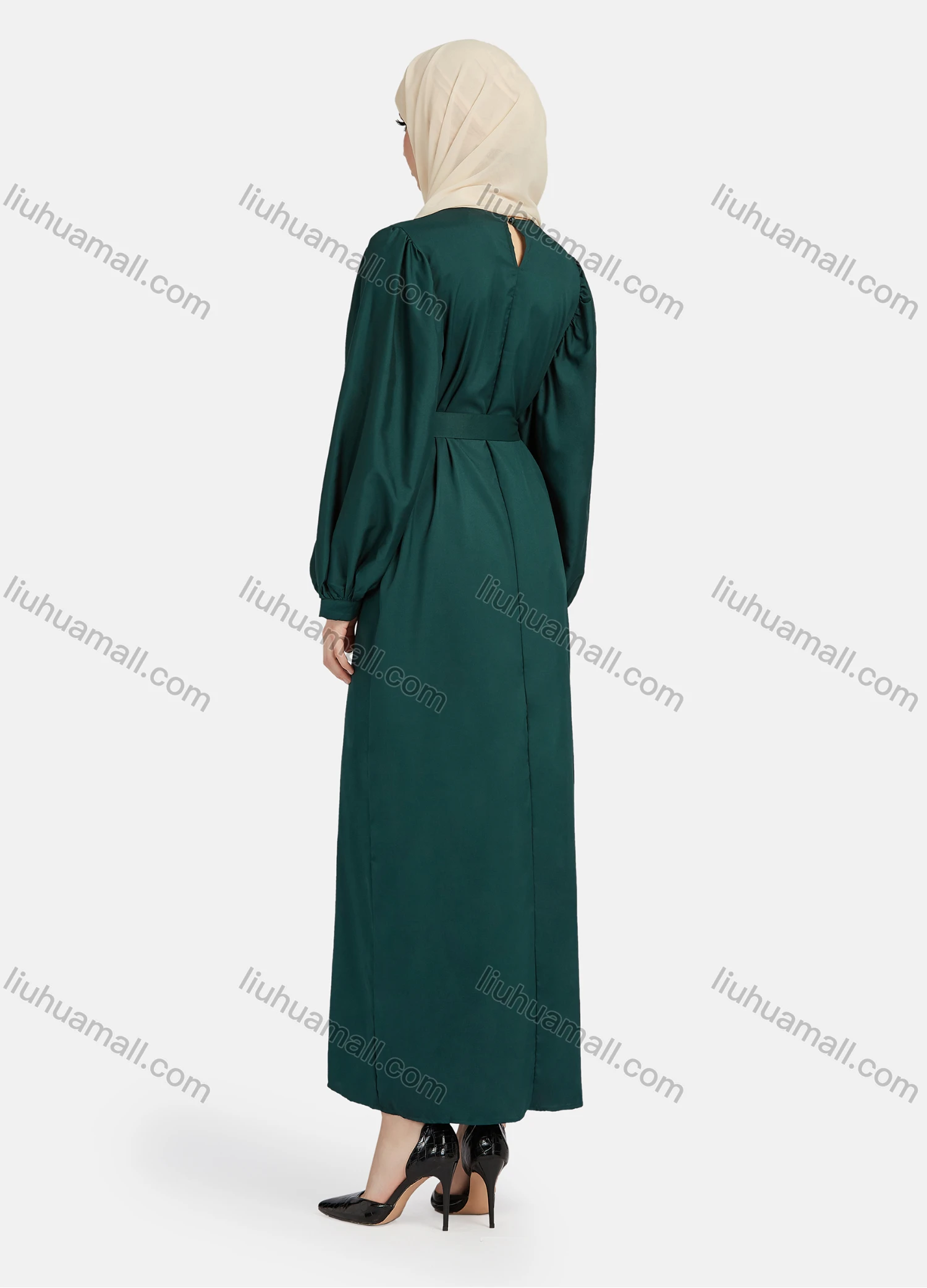 Wholesale Women's Casual Long Sleeve Round Neck Maxi Dress With Belt 1347# - Liuhuamall