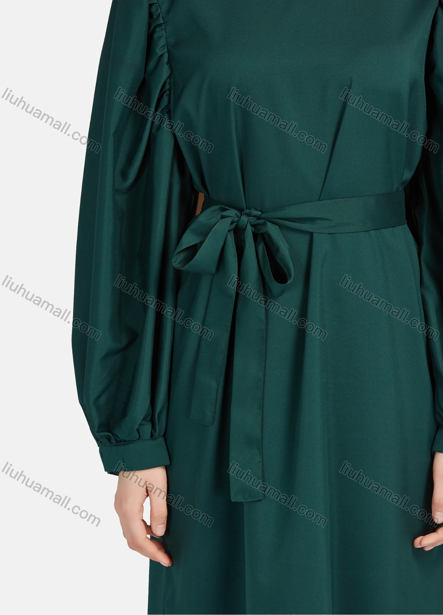 Wholesale Women's Casual Long Sleeve Round Neck Maxi Dress With Belt 1347# - Liuhuamall