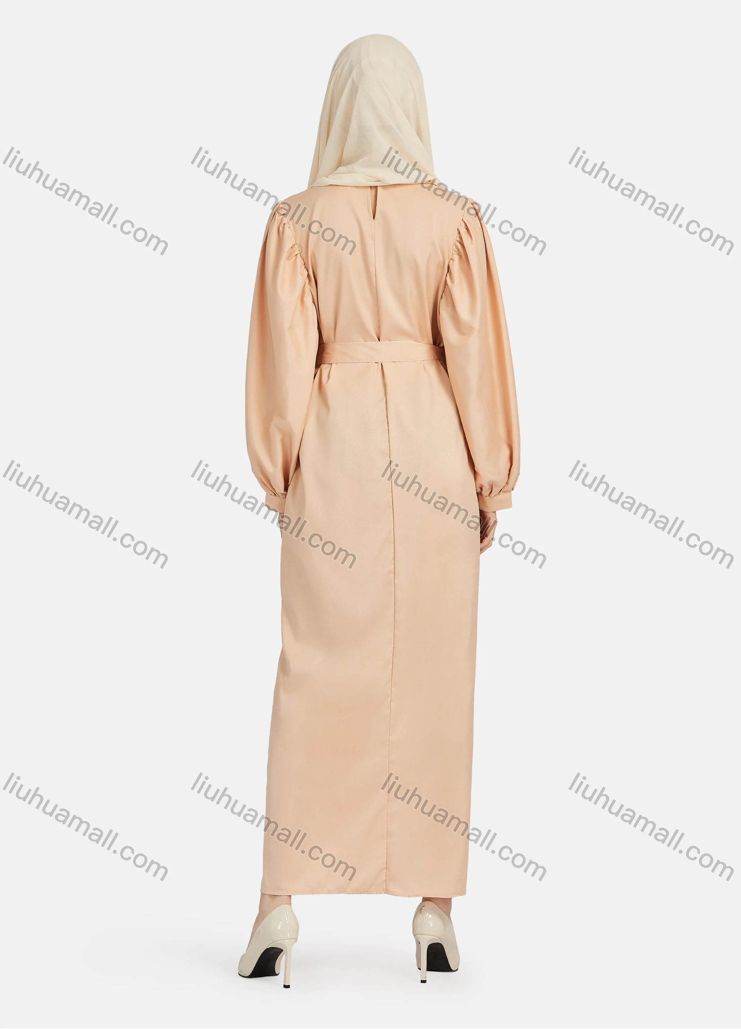 Wholesale Women's Casual Long Sleeve Round Neck Maxi Dress With Belt 1347# - Liuhuamall