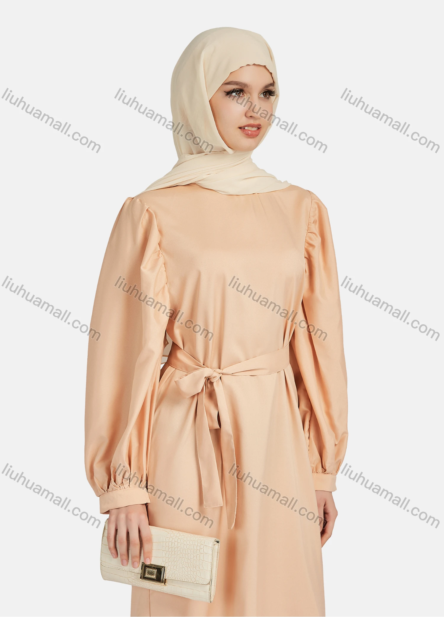 Wholesale Women's Casual Long Sleeve Round Neck Maxi Dress With Belt 1347# - Liuhuamall