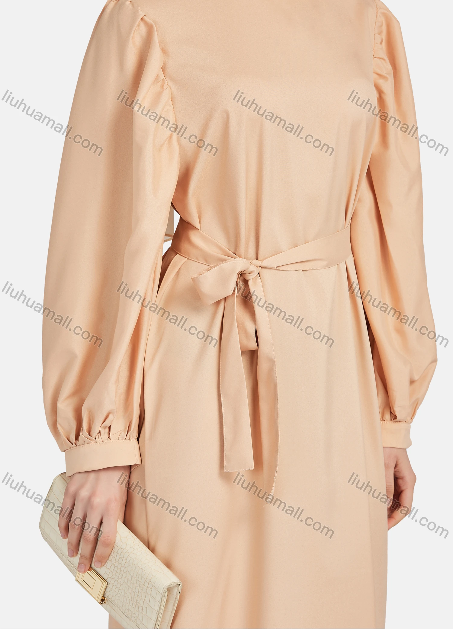 Wholesale Women's Casual Long Sleeve Round Neck Maxi Dress With Belt 1347# - Liuhuamall