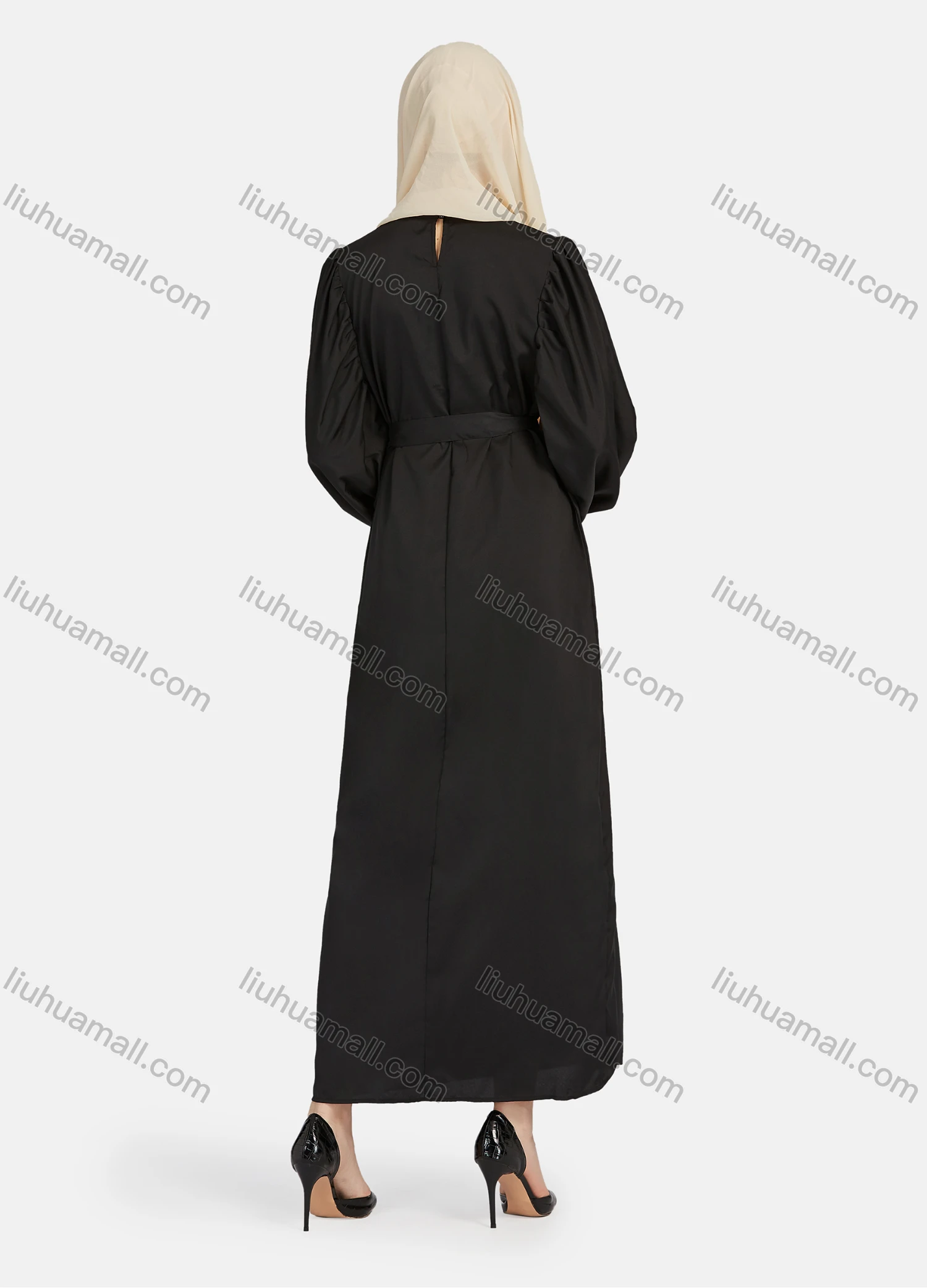 Wholesale Women's Casual Long Sleeve Round Neck Maxi Dress With Belt 1347# - Liuhuamall