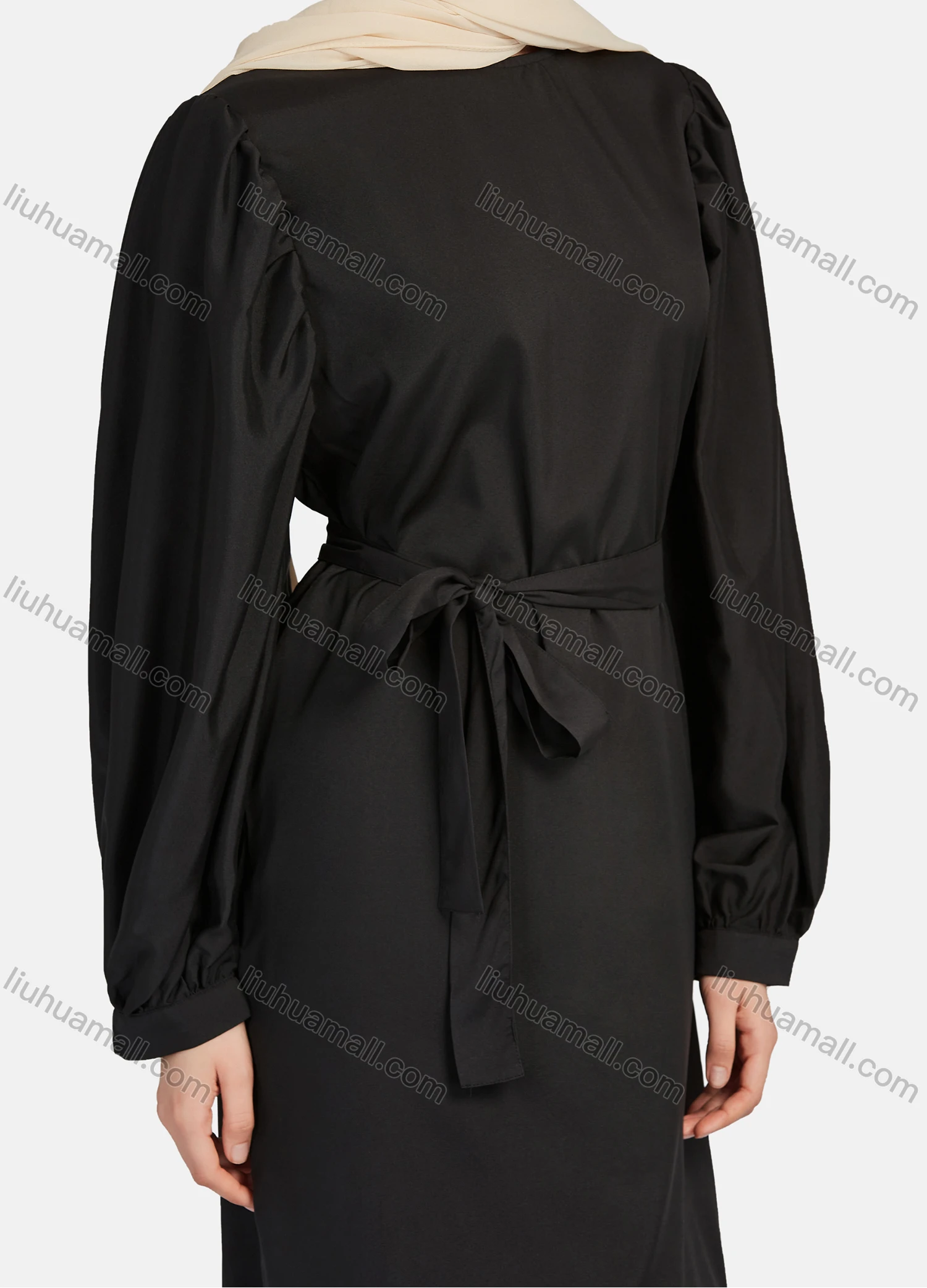 Wholesale Women's Casual Long Sleeve Round Neck Maxi Dress With Belt 1347# - Liuhuamall