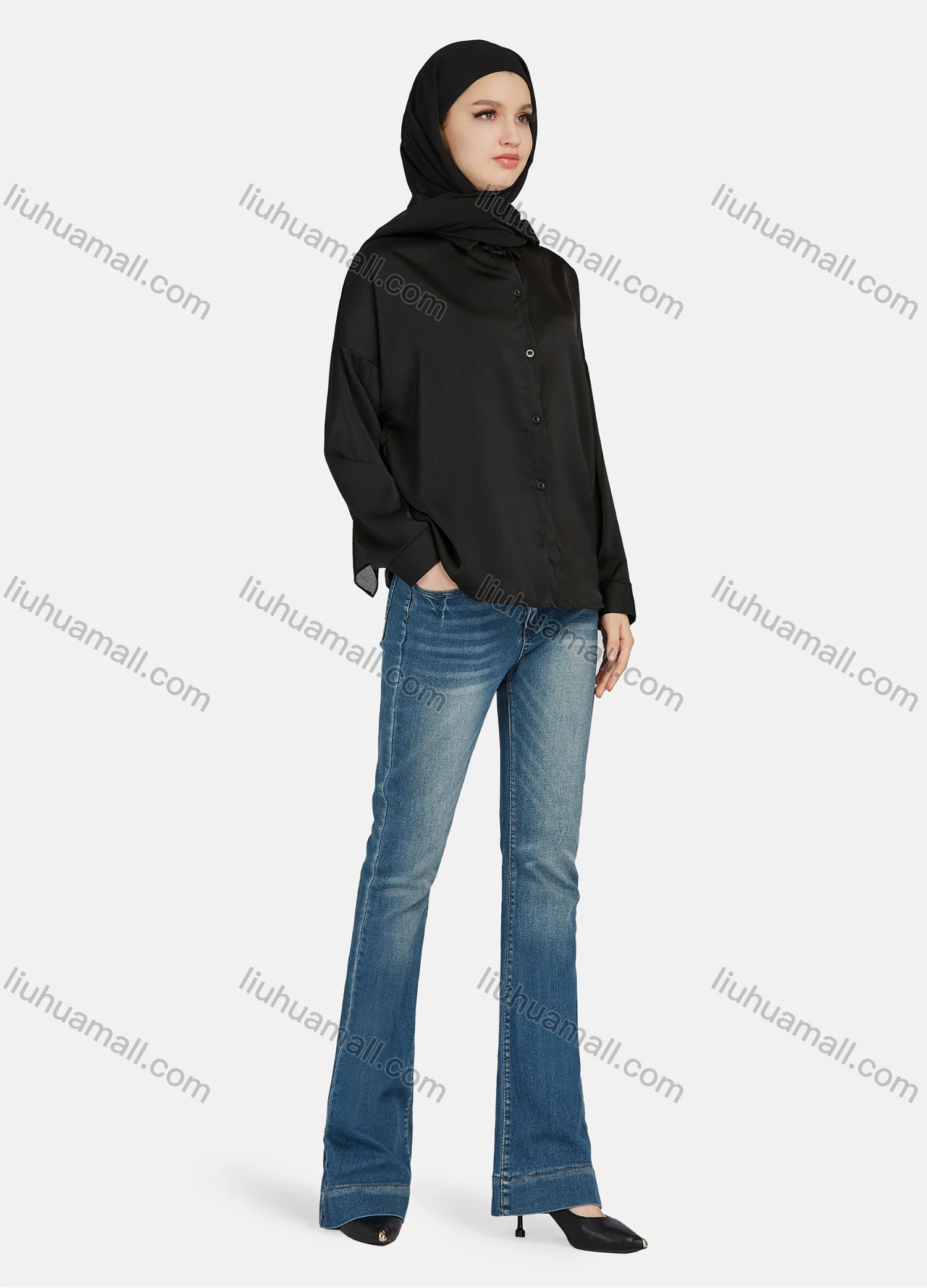 Wholesale Women's Casual Plain Collared Long Sleeve Shirt 1169# - Liuhuamall