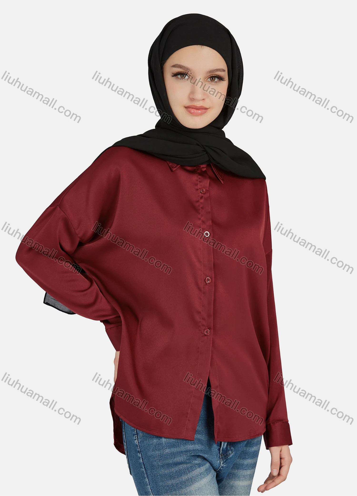 Wholesale Women's Casual Plain Collared Long Sleeve Shirt 1169# - Liuhuamall