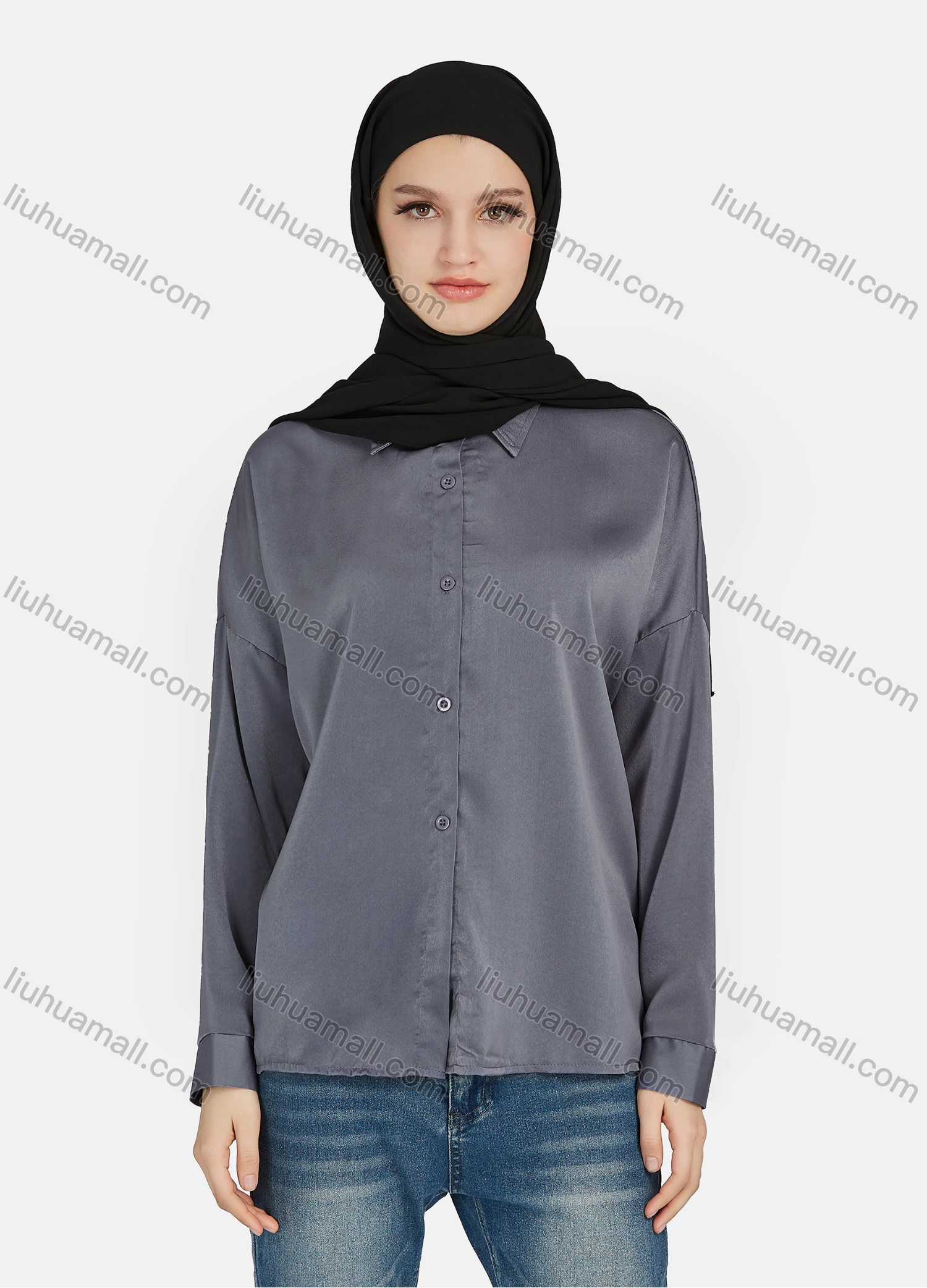 Wholesale Women's Casual Plain Collared Long Sleeve Shirt 1169# - Liuhuamall