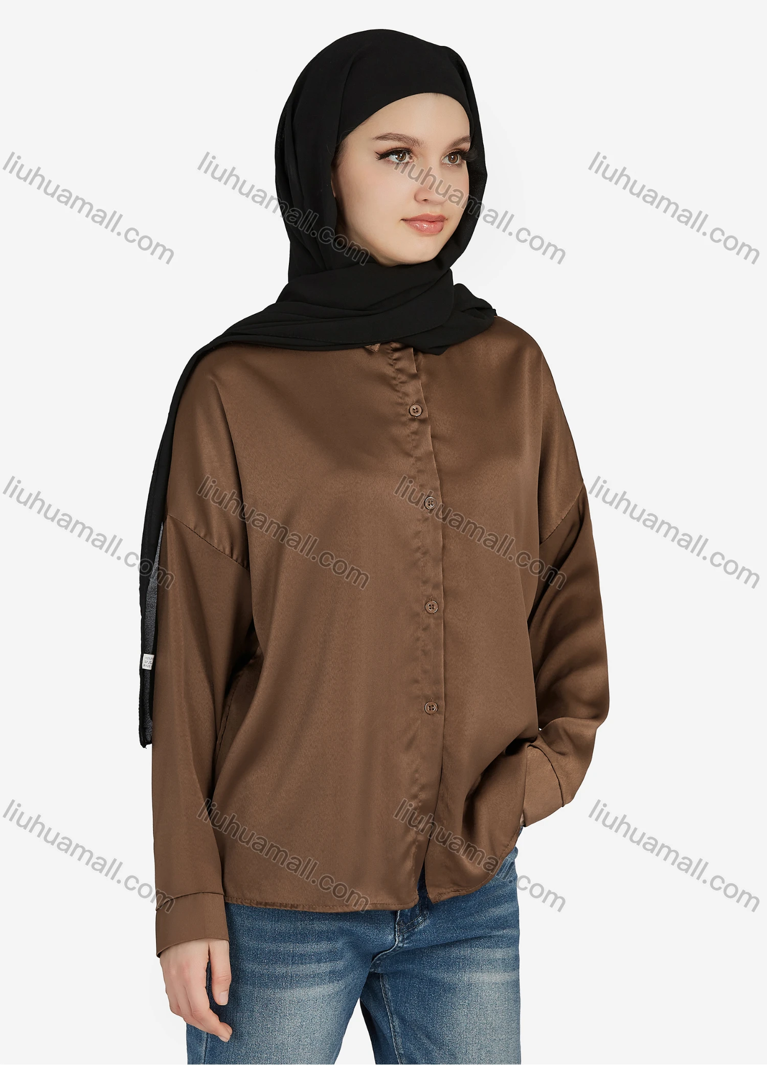 Wholesale Women's Casual Plain Collared Long Sleeve Shirt 1169# - Liuhuamall