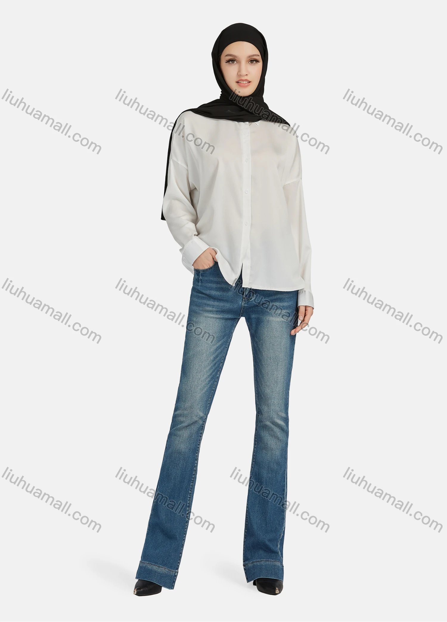 Wholesale Women's Casual Plain Collared Long Sleeve Shirt 1169# - Liuhuamall