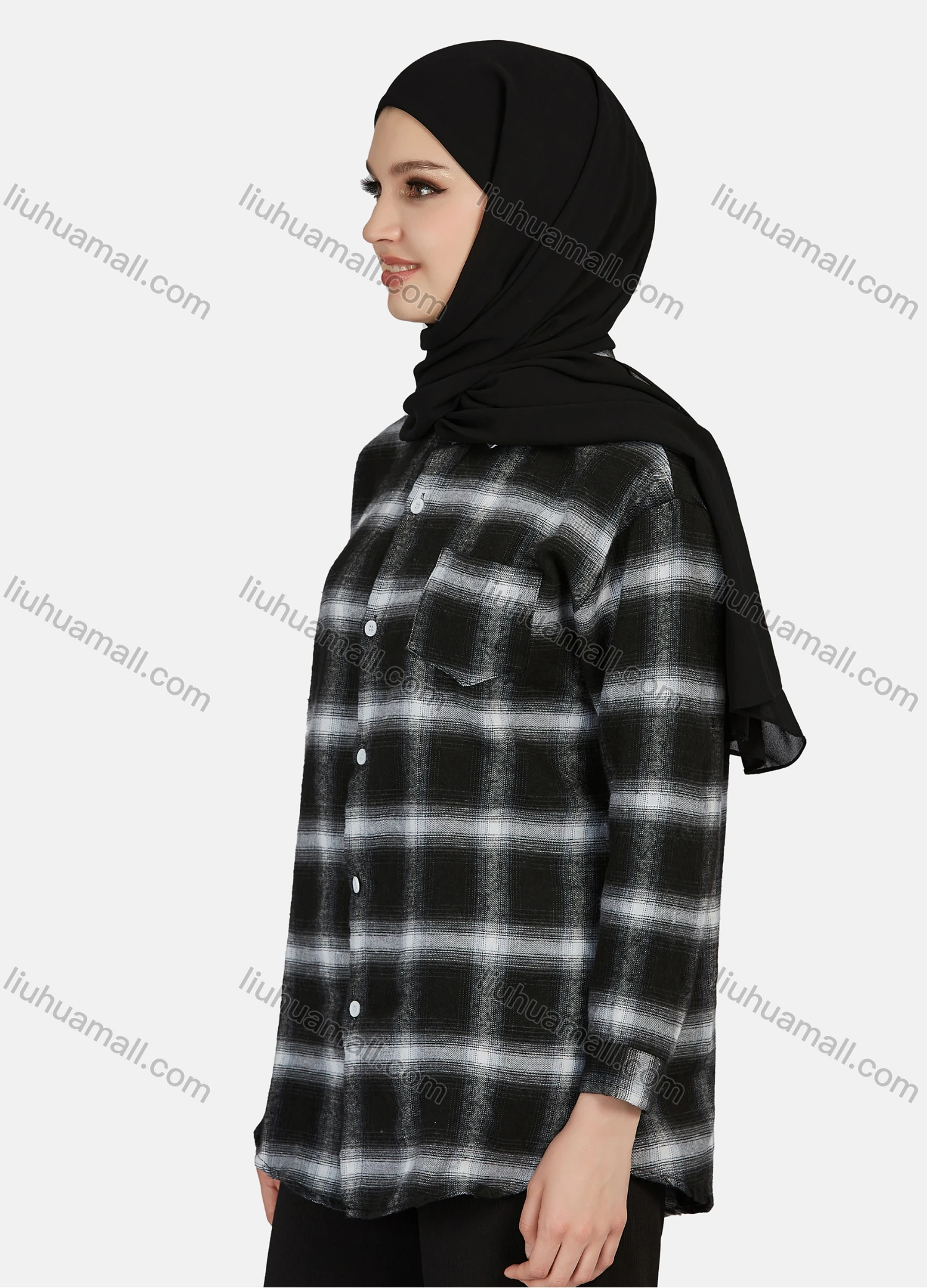 Wholesale Women's Casual Plaid Print Long Sleeve Patch Pocket Shirt 1261# - Liuhuamall