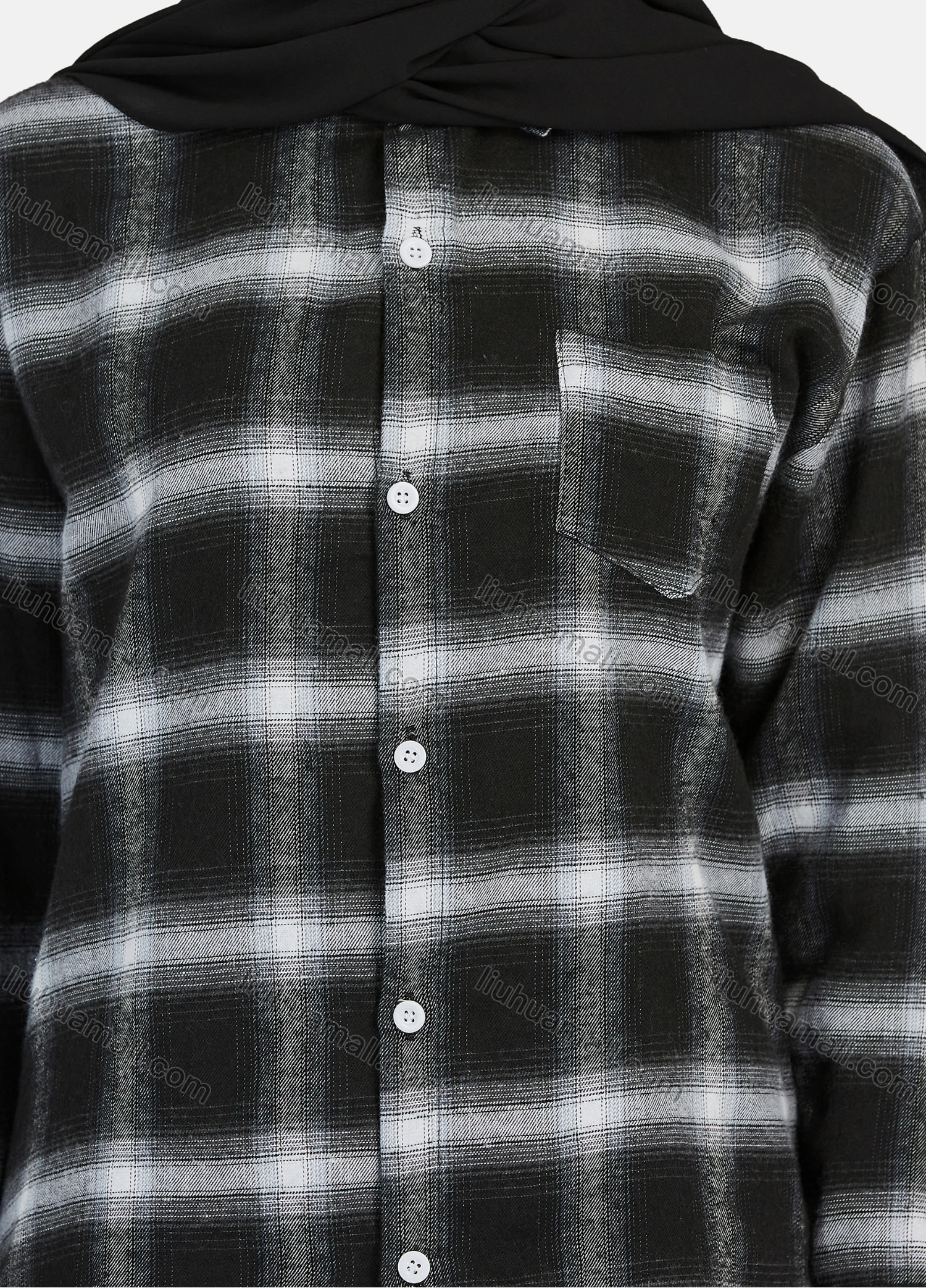 Wholesale Women's Casual Plaid Print Long Sleeve Patch Pocket Shirt 1261# - Liuhuamall