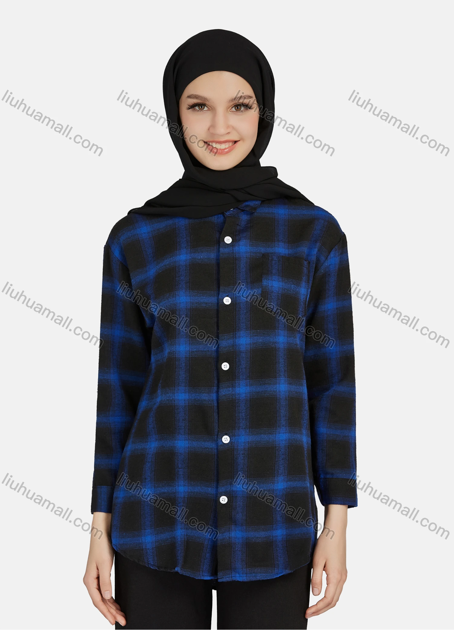 Wholesale Women's Casual Plaid Print Long Sleeve Patch Pocket Shirt 1261# - Liuhuamall