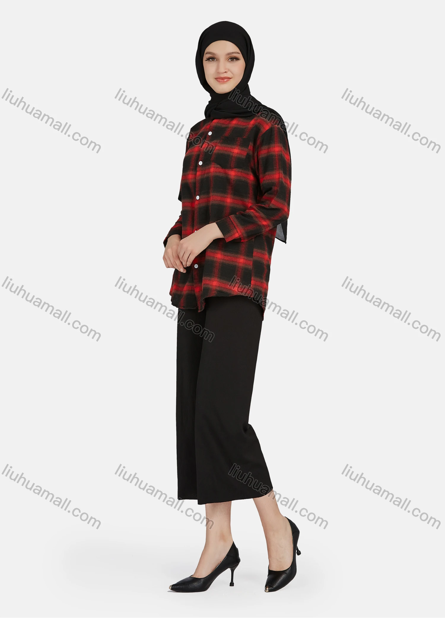 Wholesale Women's Casual Plaid Print Long Sleeve Patch Pocket Shirt 1261# - Liuhuamall