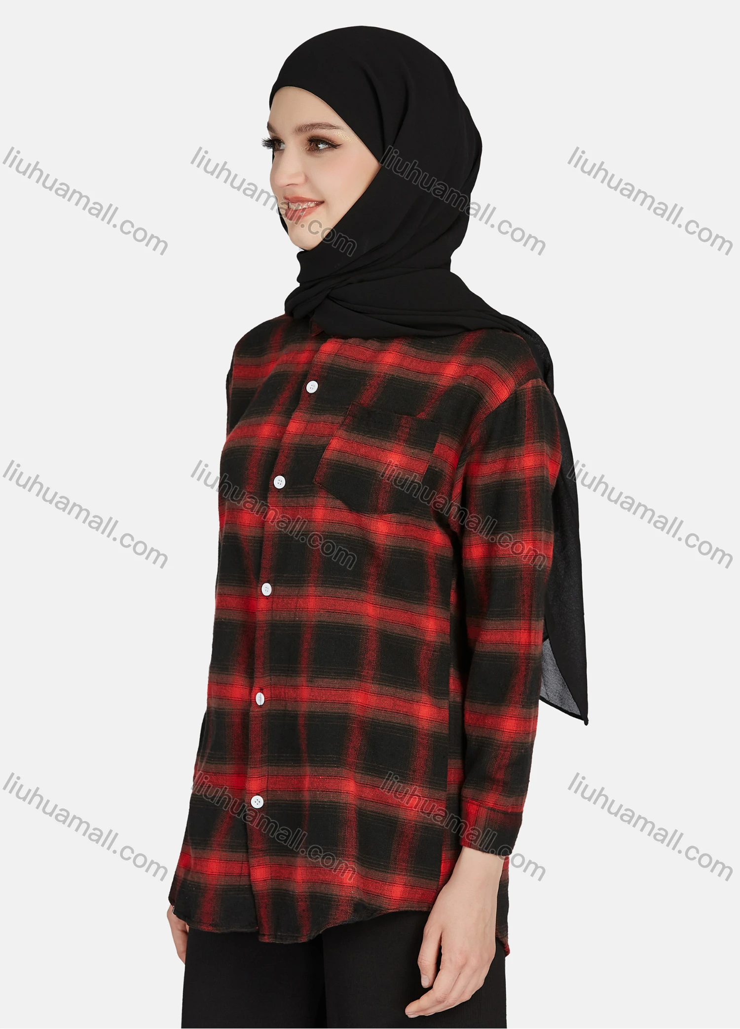 Wholesale Women's Casual Plaid Print Long Sleeve Patch Pocket Shirt 1261# - Liuhuamall