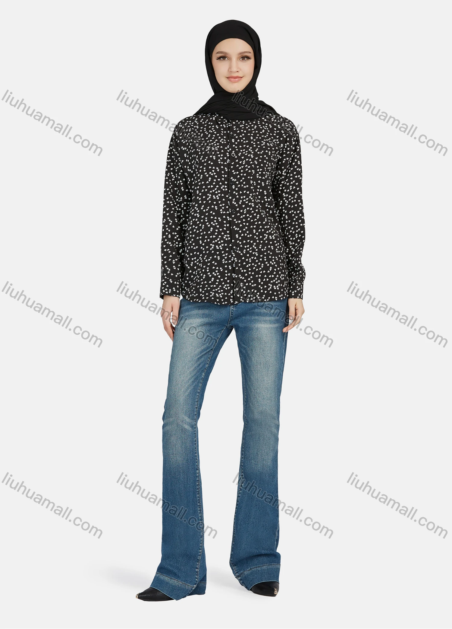 Wholesale Women's Casual Allover Print Long Sleeve Shirt 1180# - Liuhuamall