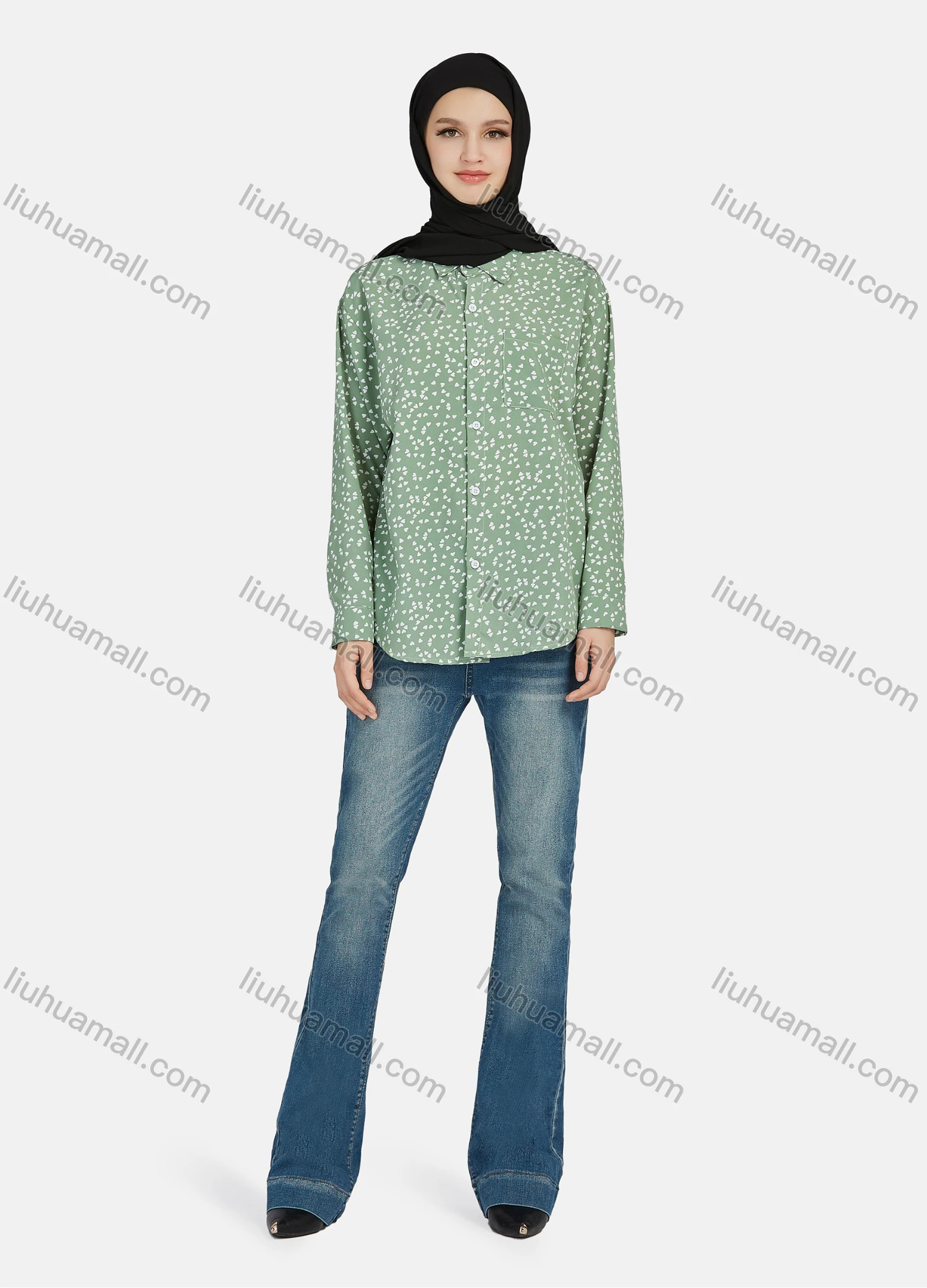 Wholesale Women's Casual Allover Print Long Sleeve Shirt 1180# - Liuhuamall