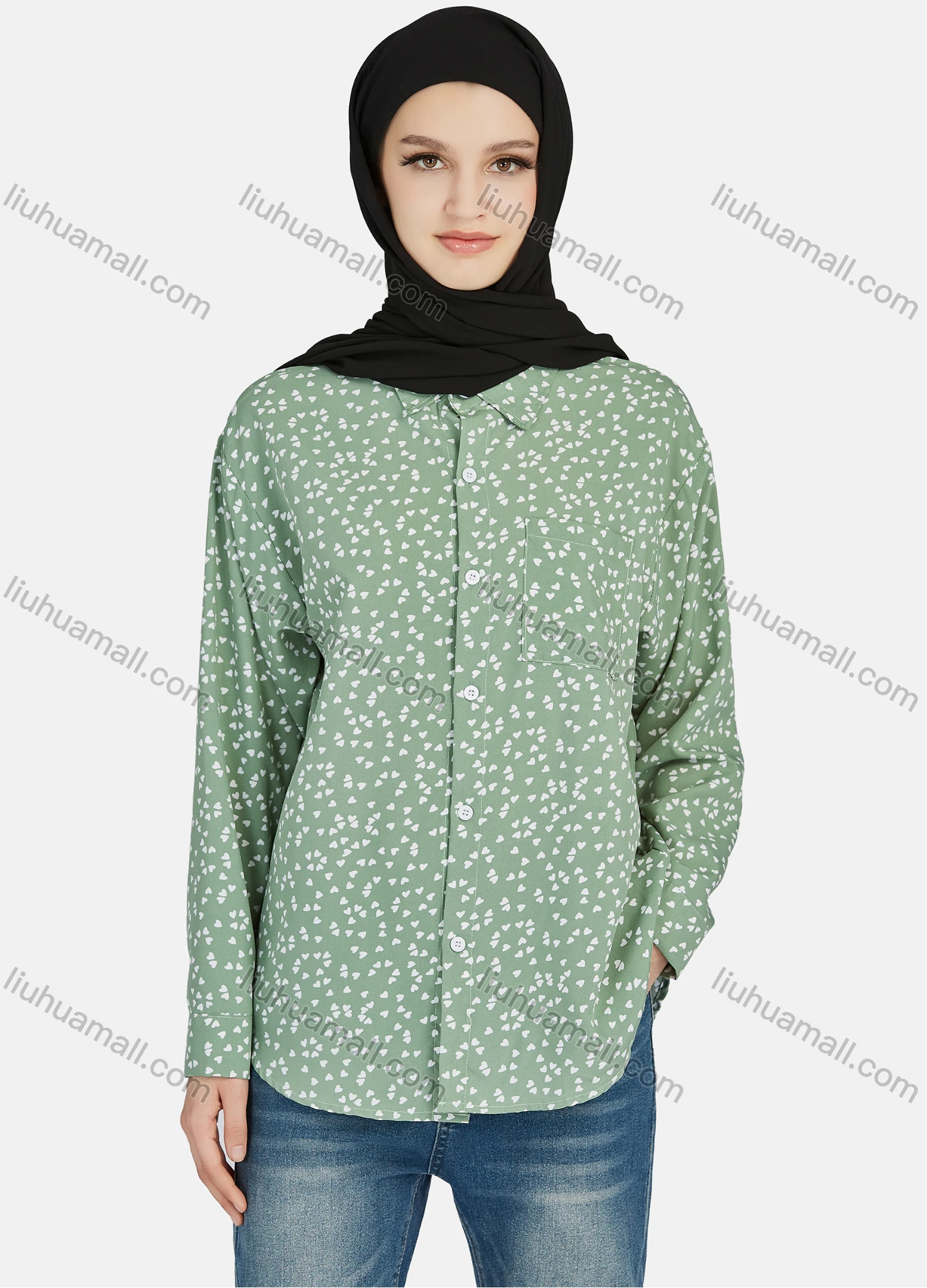 Wholesale Women's Casual Allover Print Long Sleeve Shirt 1180# - Liuhuamall