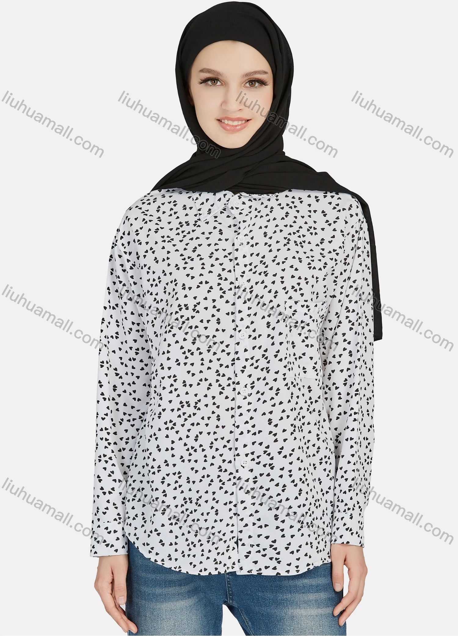 Wholesale Women's Casual Allover Print Long Sleeve Shirt 1180# - Liuhuamall