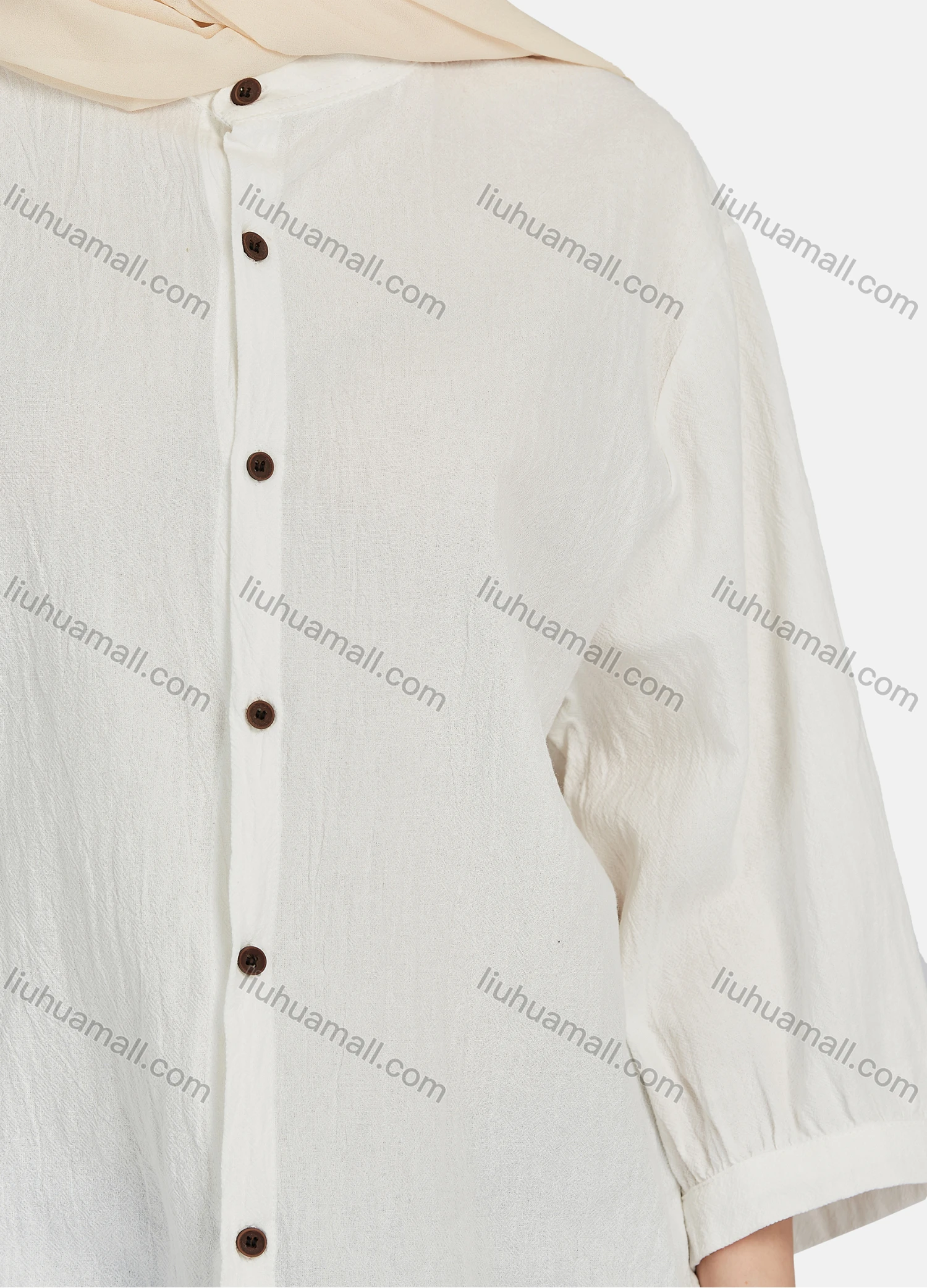 Wholesale Women's Casual Plain Button Down 3/4 Sleeve Shirt 1242# - Liuhuamall