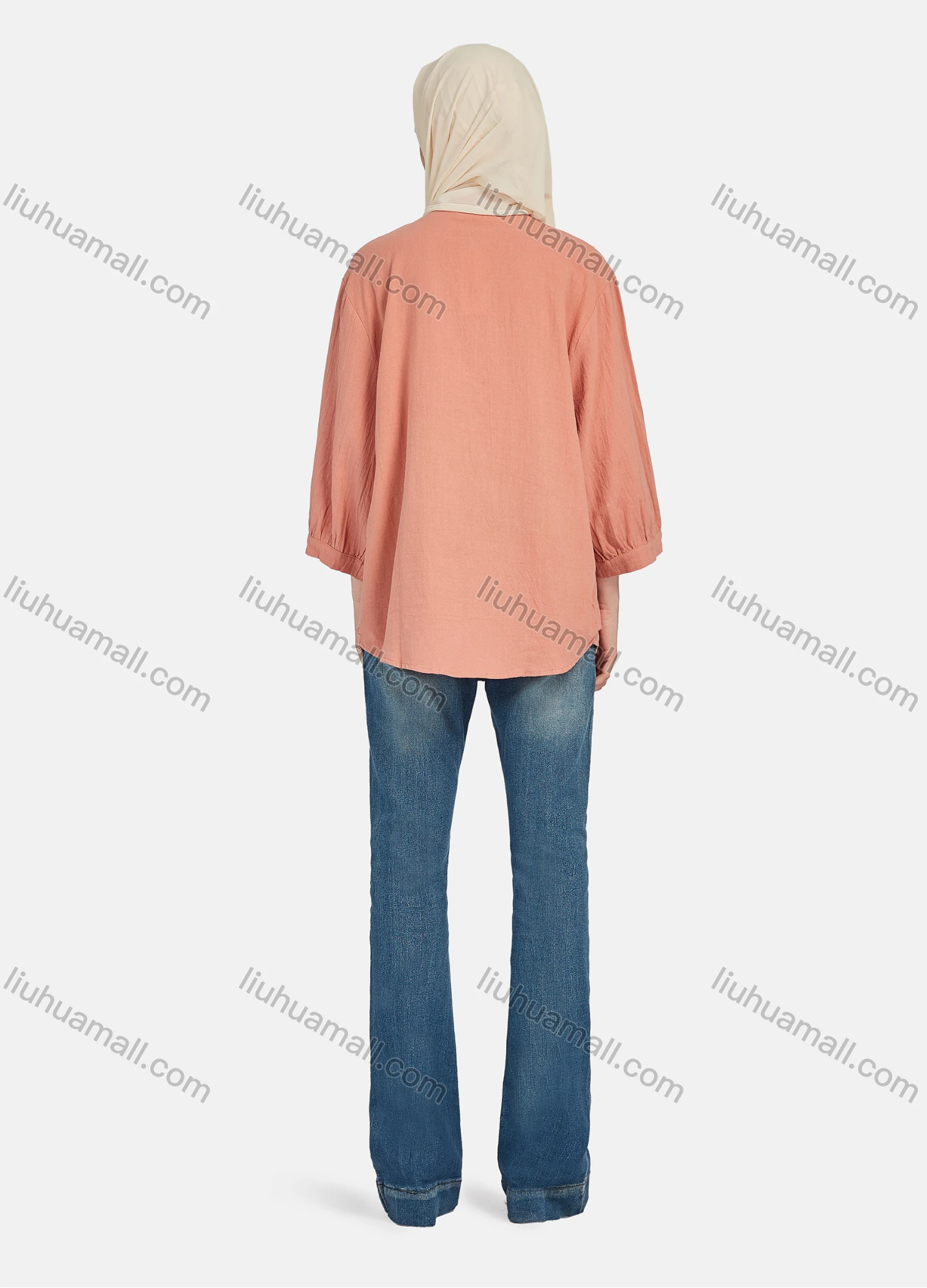 Wholesale Women's Casual Plain Button Down 3/4 Sleeve Shirt 1242# - Liuhuamall