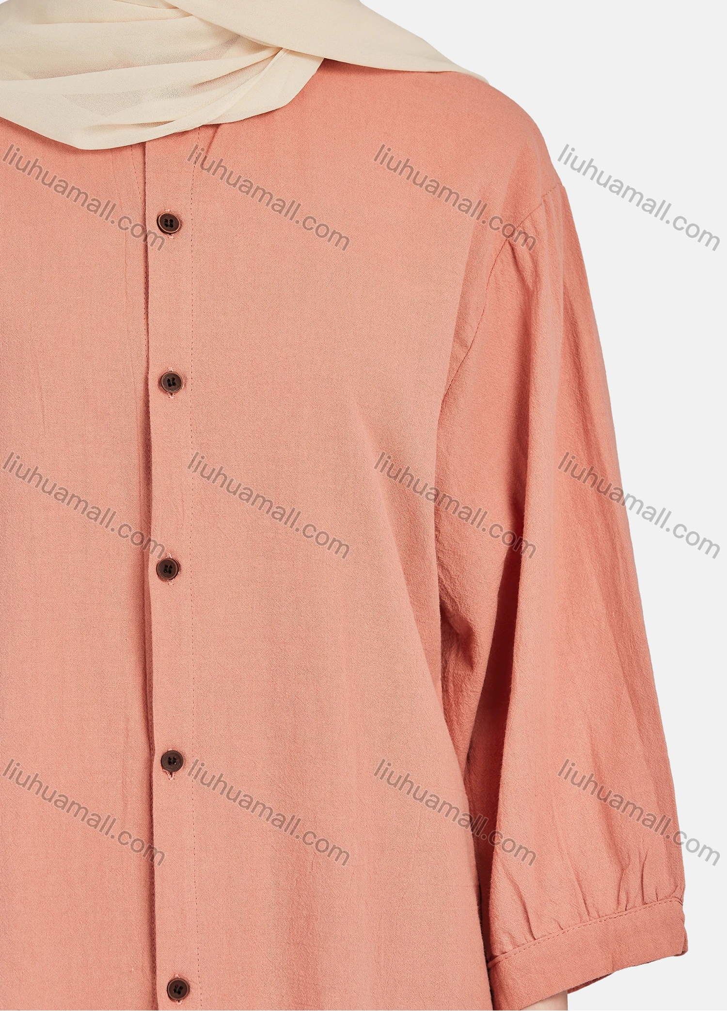 Wholesale Women's Casual Plain Button Down 3/4 Sleeve Shirt 1242# - Liuhuamall