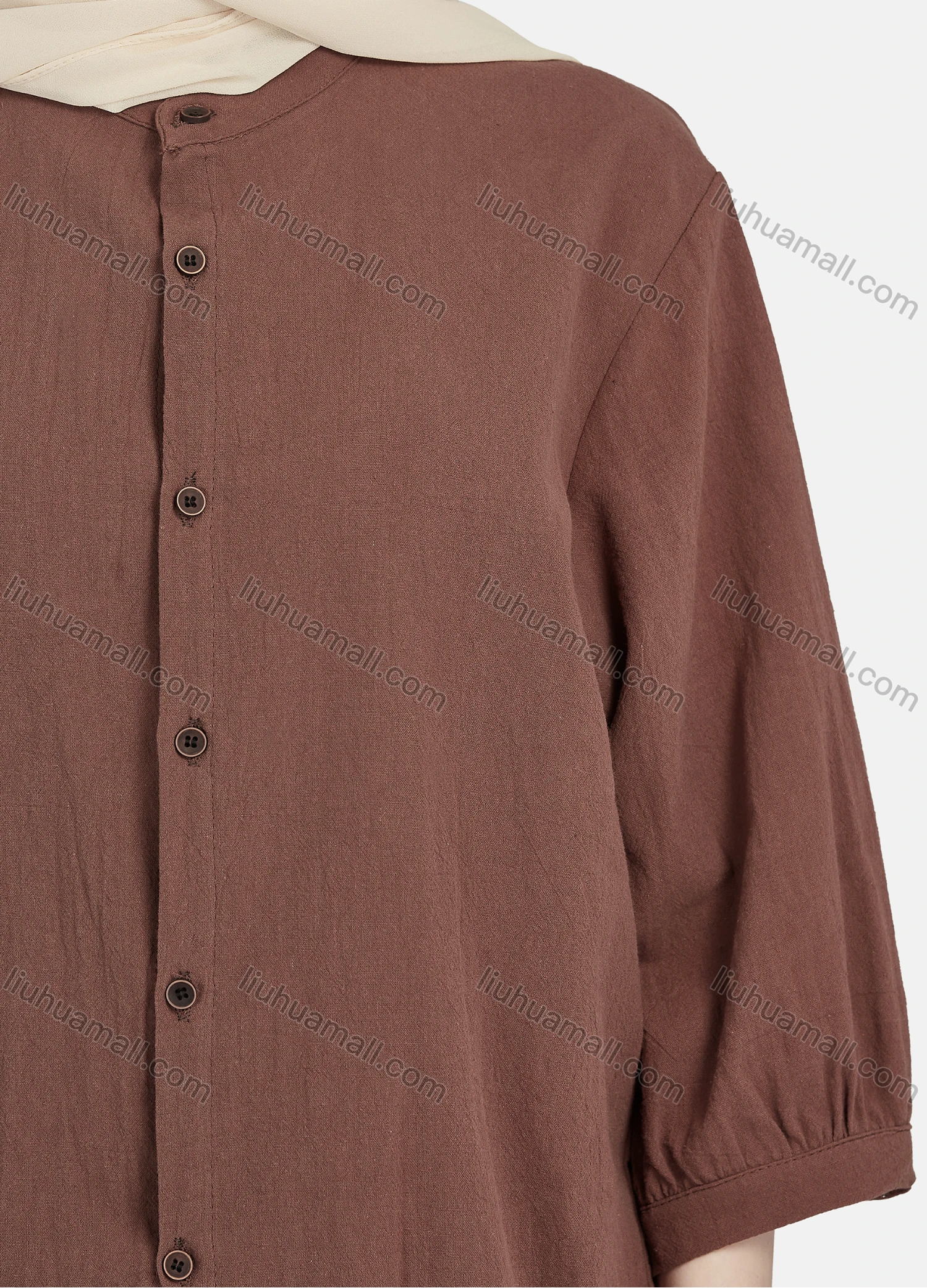 Wholesale Women's Casual Plain Button Down 3/4 Sleeve Shirt 1242# - Liuhuamall