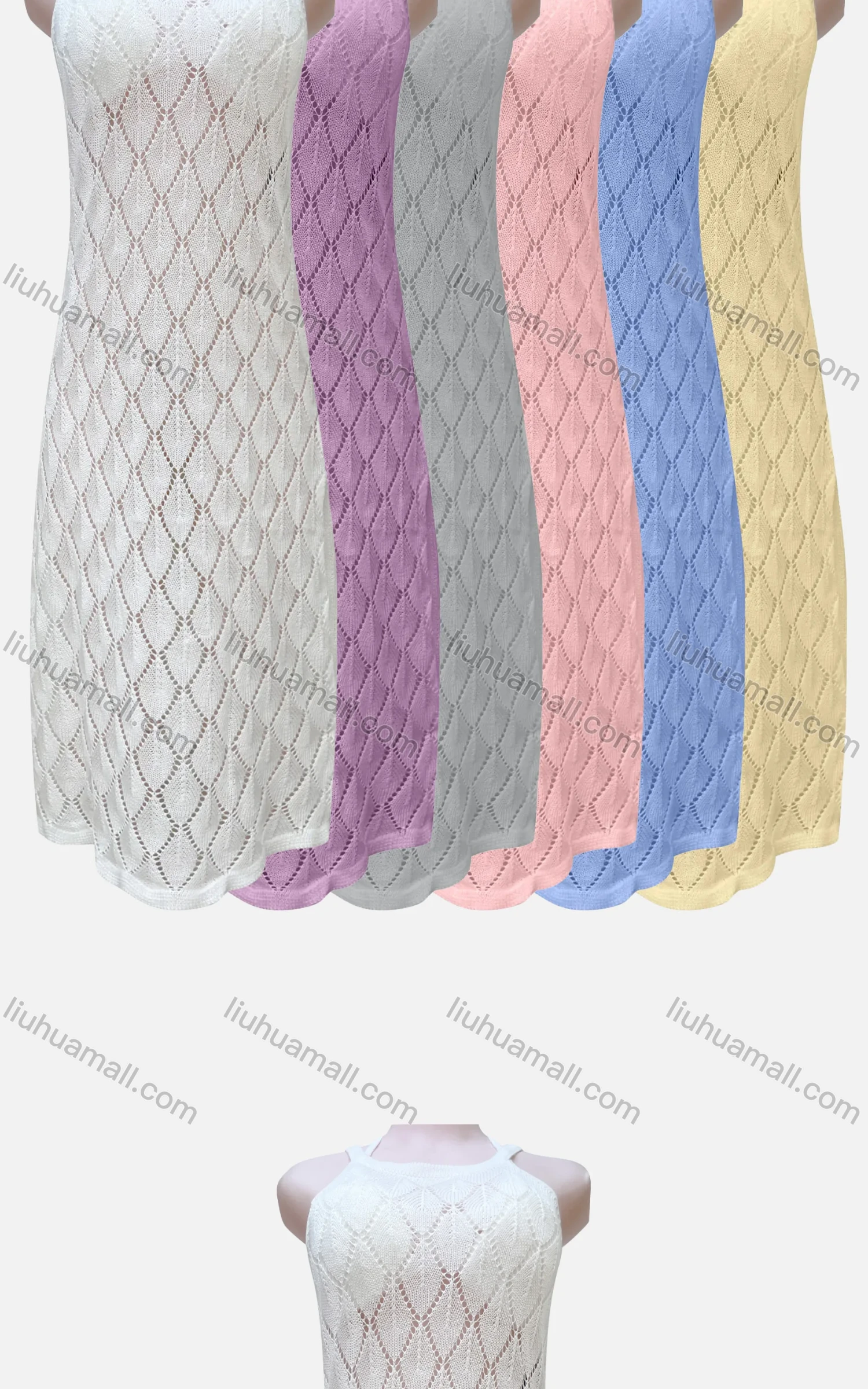 Wholesale Women's Casual Plain Sleeveless Knit Mesh Maxi Halter Dress J5# - Liuhuamall