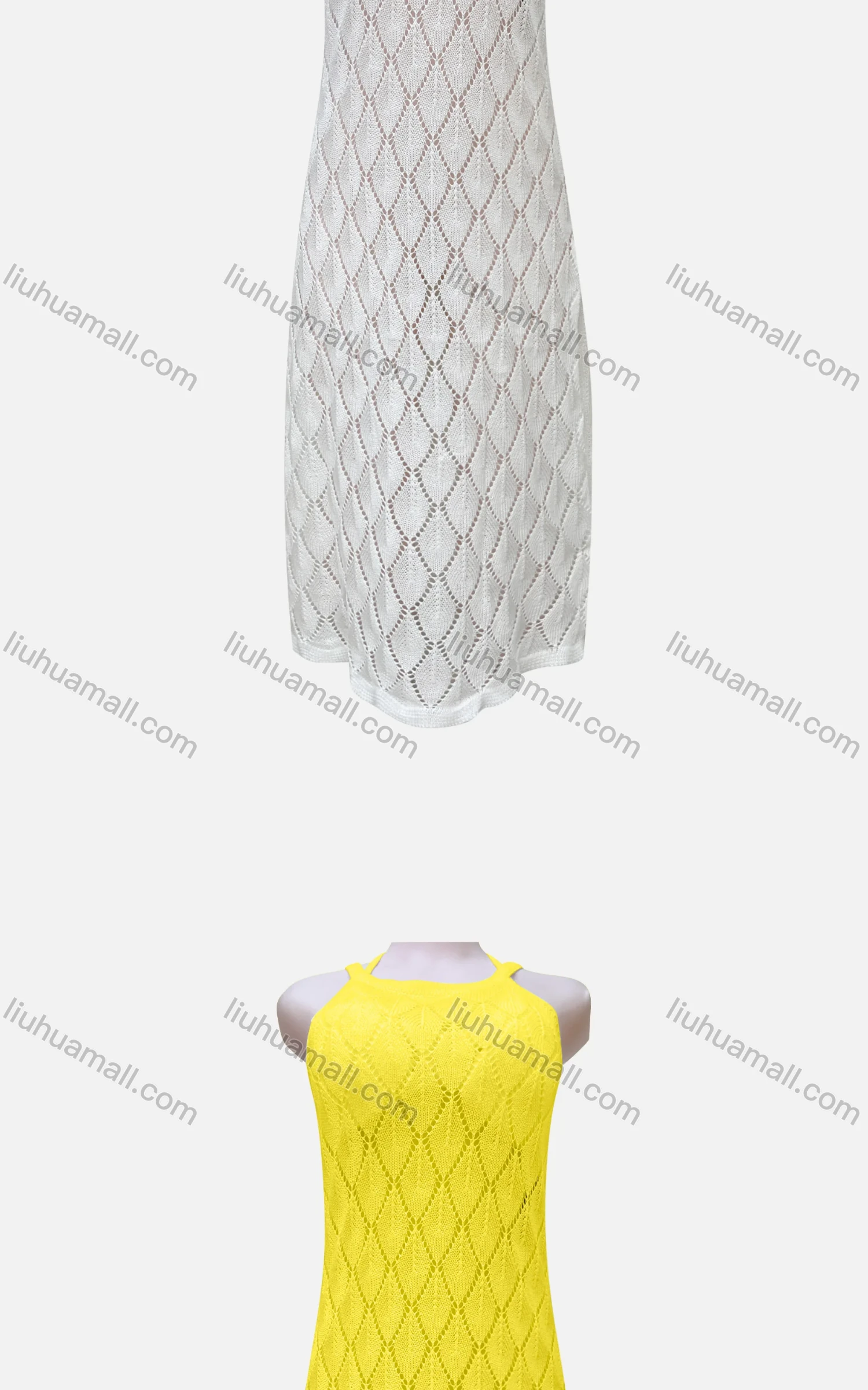 Wholesale Women's Casual Plain Sleeveless Knit Mesh Maxi Halter Dress J5# - Liuhuamall