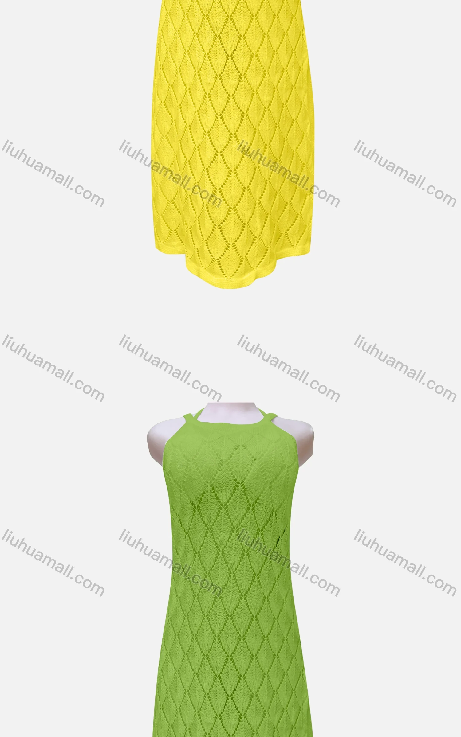 Wholesale Women's Casual Plain Sleeveless Knit Mesh Maxi Halter Dress J5# - Liuhuamall