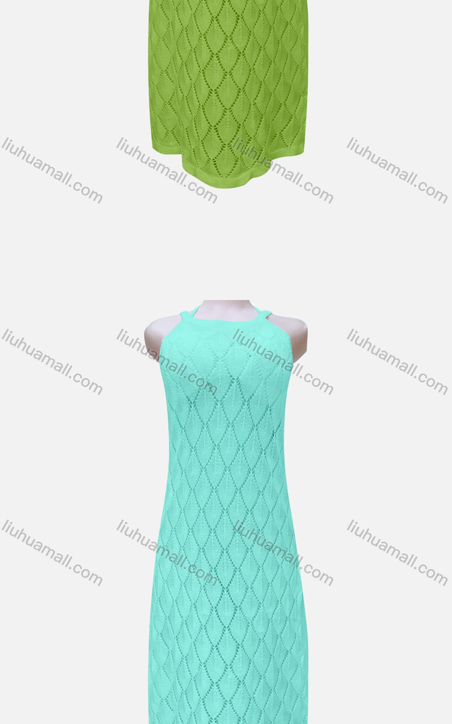 Wholesale Women's Casual Plain Sleeveless Knit Mesh Maxi Halter Dress J5# - Liuhuamall