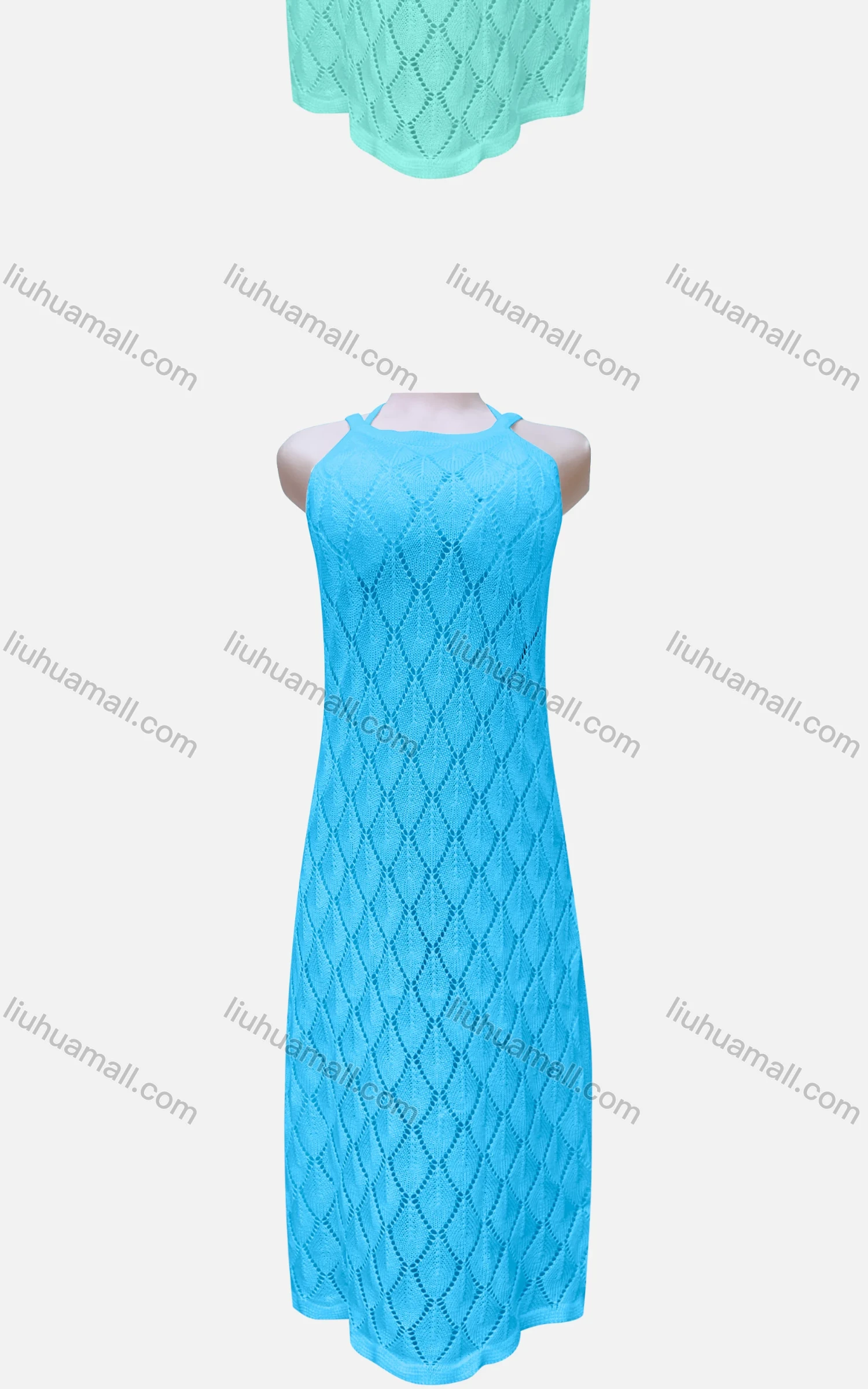 Wholesale Women's Casual Plain Sleeveless Knit Mesh Maxi Halter Dress J5# - Liuhuamall