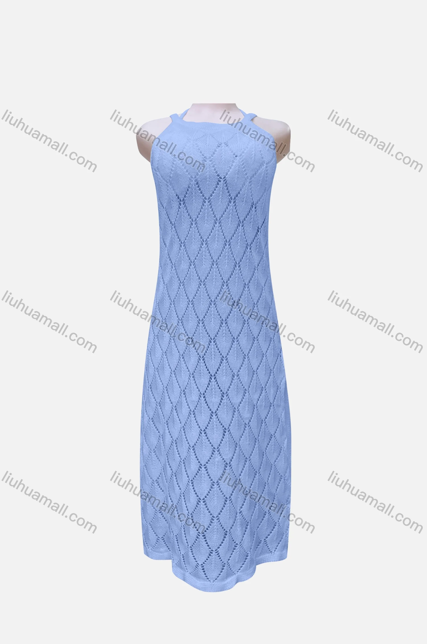 Wholesale Women's Casual Plain Sleeveless Knit Mesh Maxi Halter Dress J5# - Liuhuamall