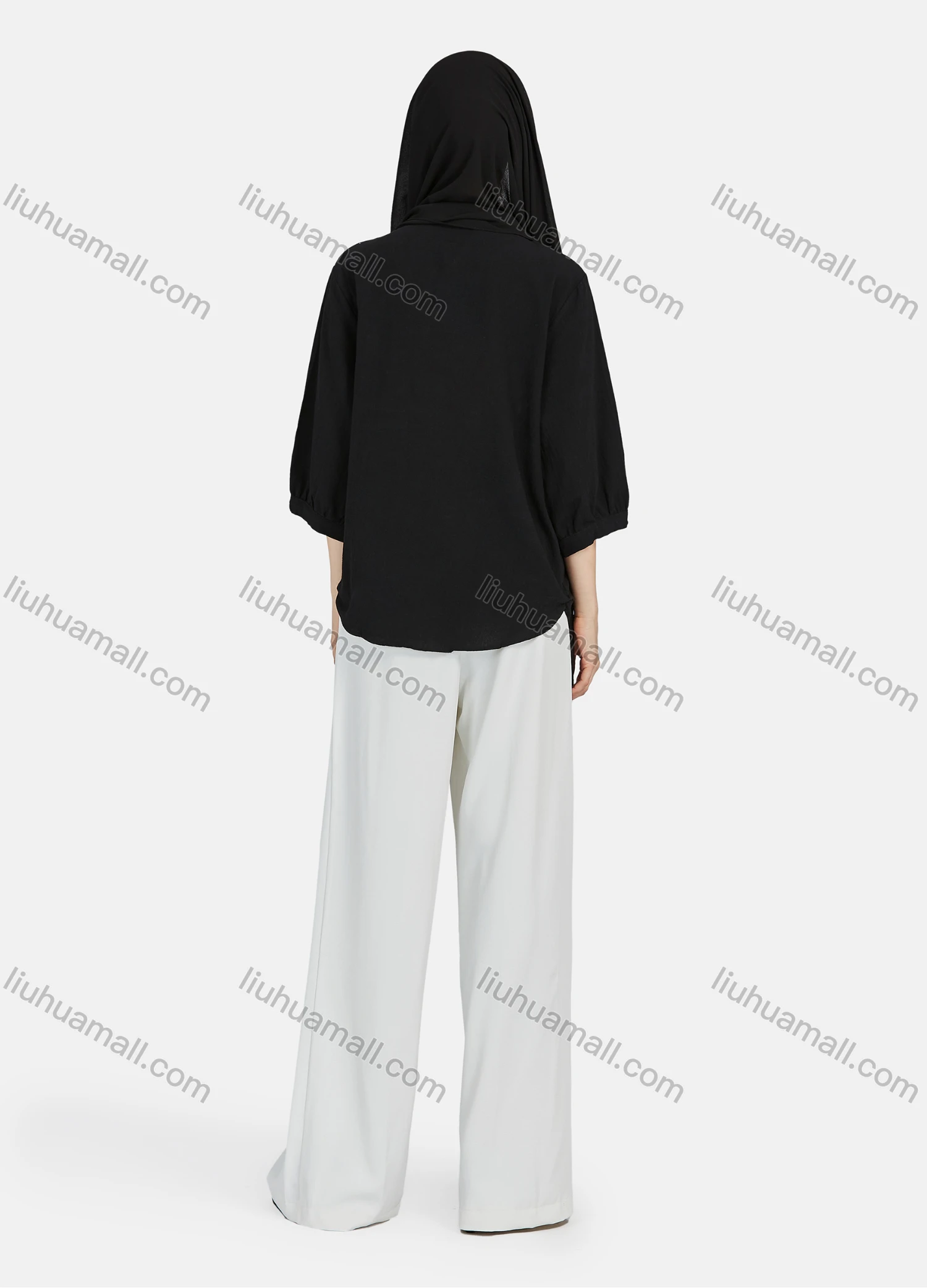 Wholesale Women's Casual Plain Button Down 3/4 Sleeve Shirt 1242# - Liuhuamall