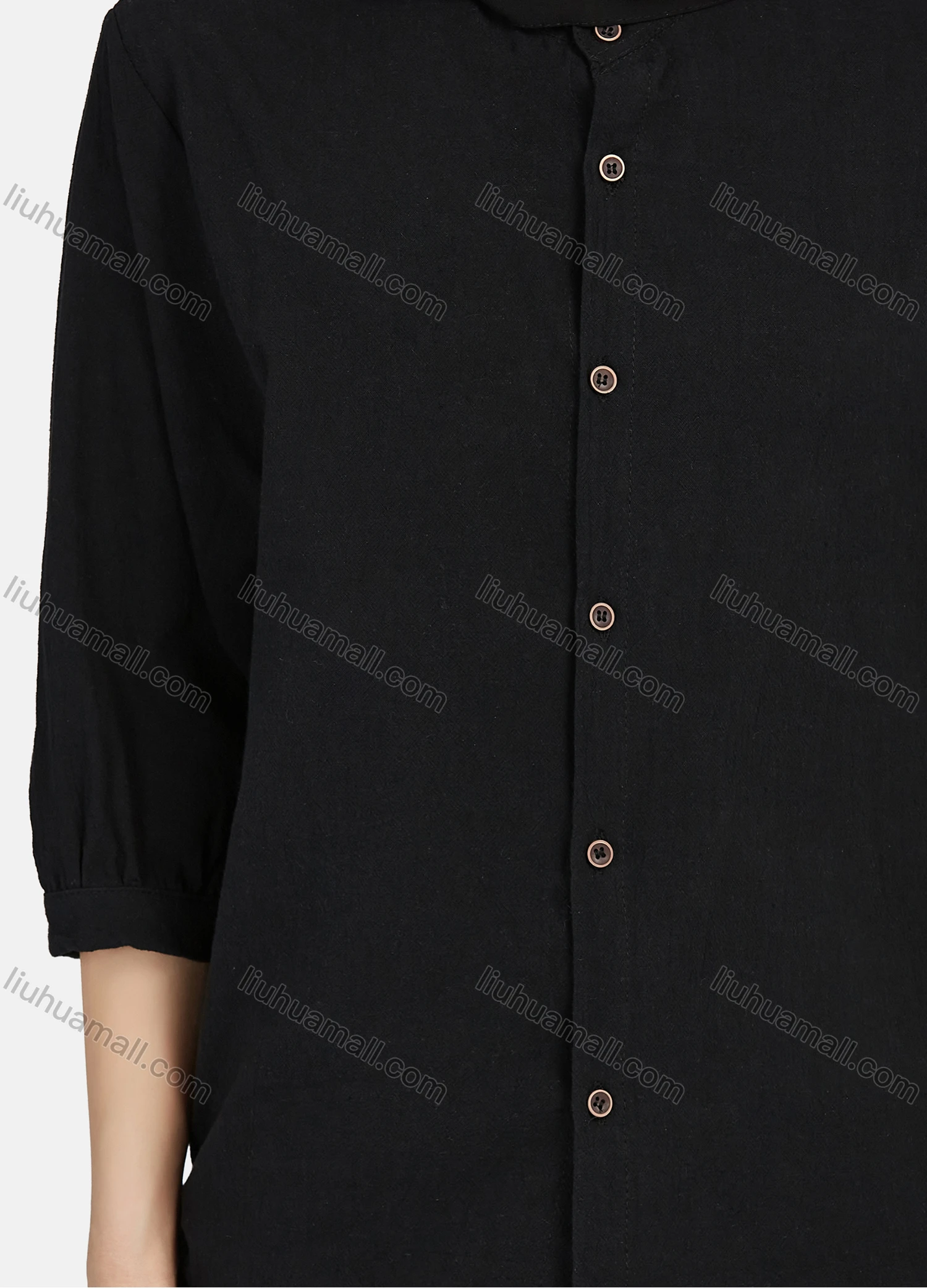 Wholesale Women's Casual Plain Button Down 3/4 Sleeve Shirt 1242# - Liuhuamall