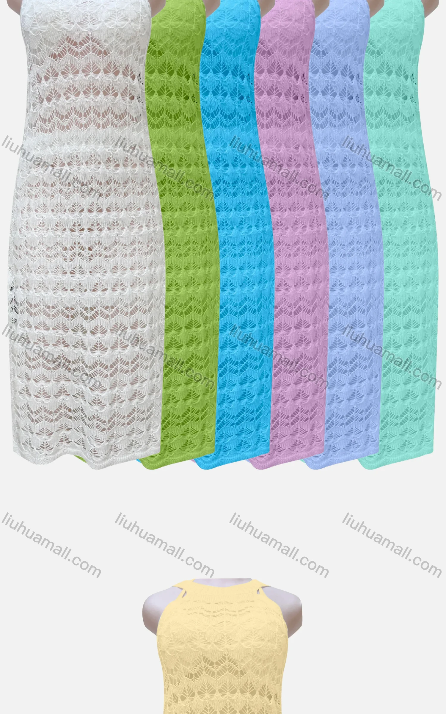 Wholesale Women's Casual Plain Sleeveless Knit Mesh Maxi Halter Dress J13# - Liuhuamall