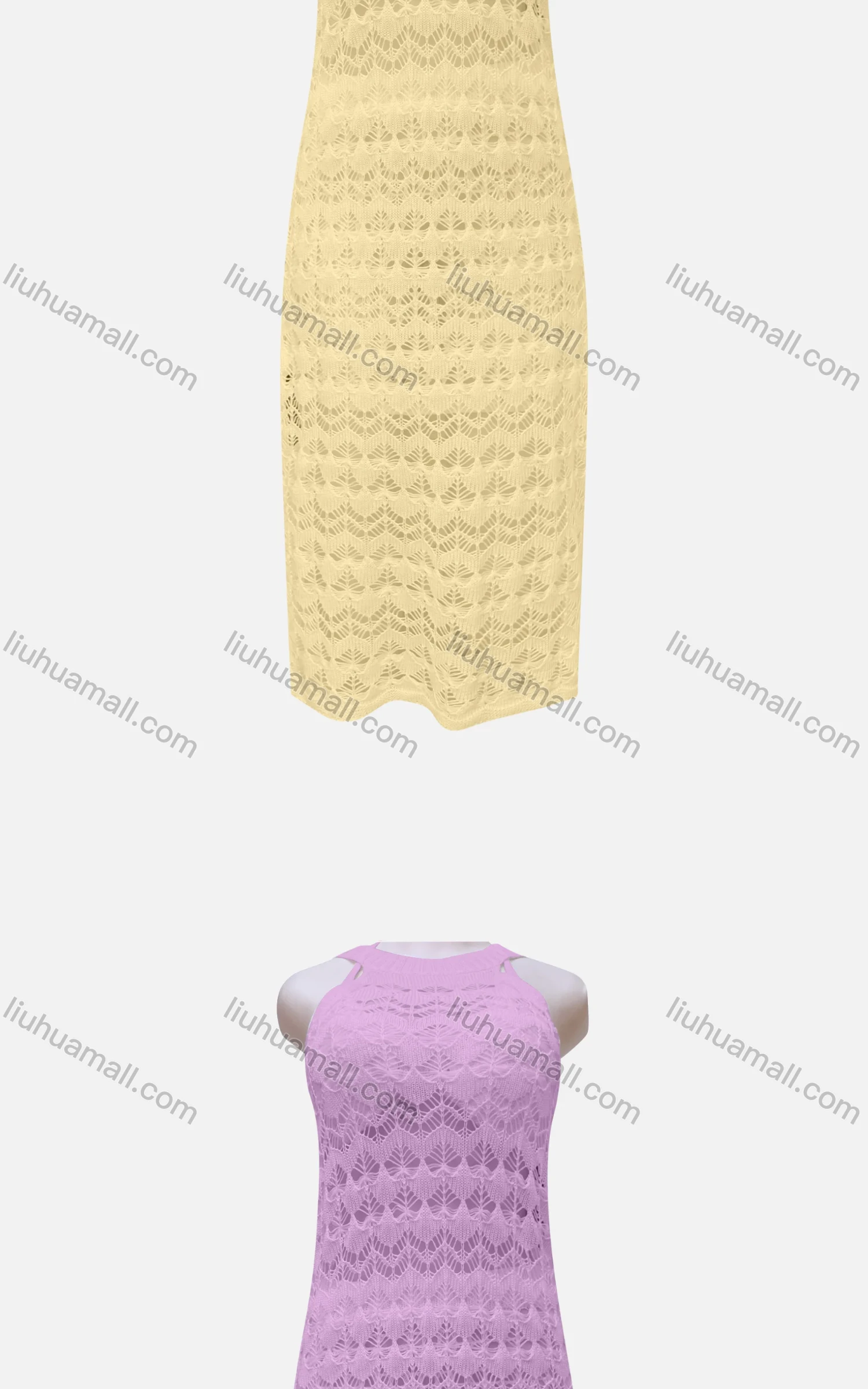 Wholesale Women's Casual Plain Sleeveless Knit Mesh Maxi Halter Dress J13# - Liuhuamall