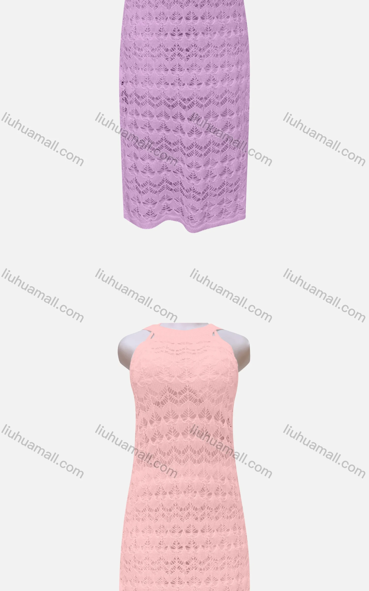 Wholesale Women's Casual Plain Sleeveless Knit Mesh Maxi Halter Dress J13# - Liuhuamall