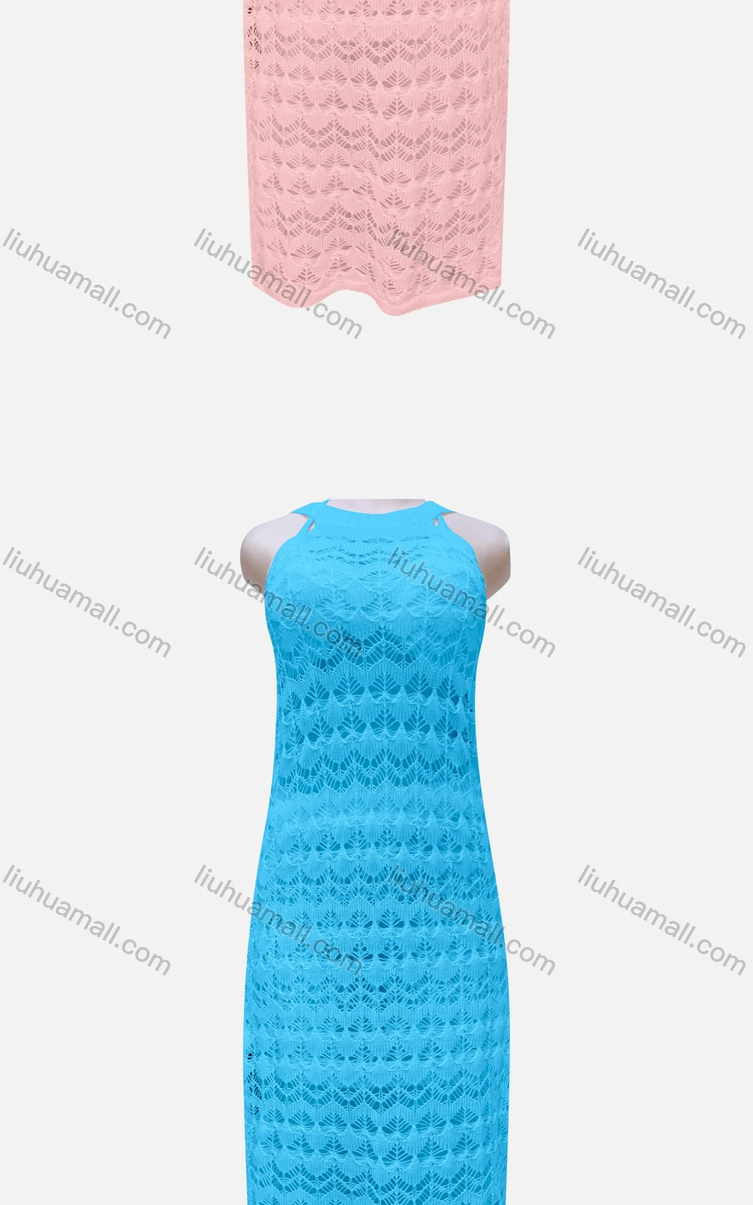 Wholesale Women's Casual Plain Sleeveless Knit Mesh Maxi Halter Dress J13# - Liuhuamall