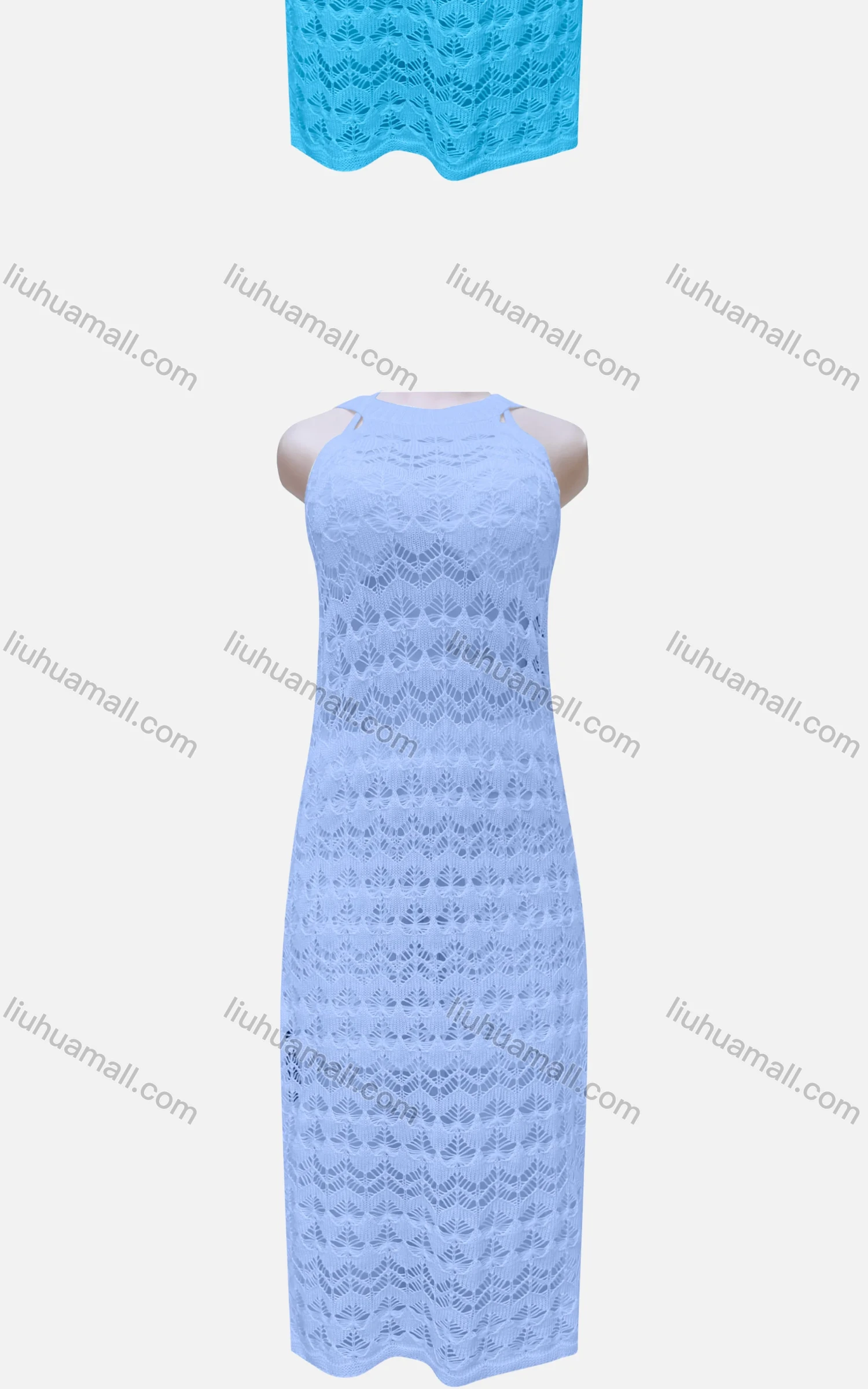 Wholesale Women's Casual Plain Sleeveless Knit Mesh Maxi Halter Dress J13# - Liuhuamall