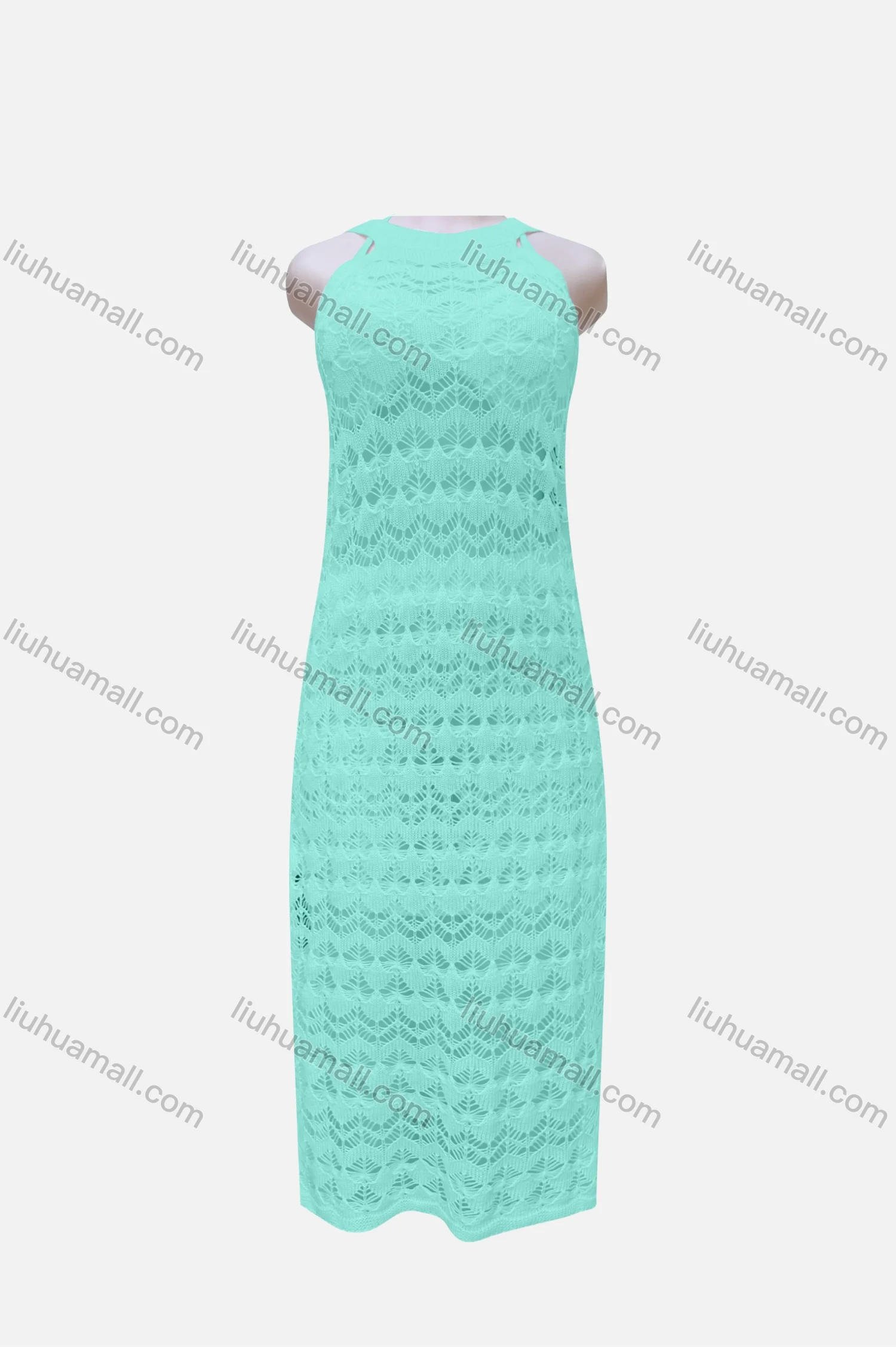 Wholesale Women's Casual Plain Sleeveless Knit Mesh Maxi Halter Dress J13# - Liuhuamall