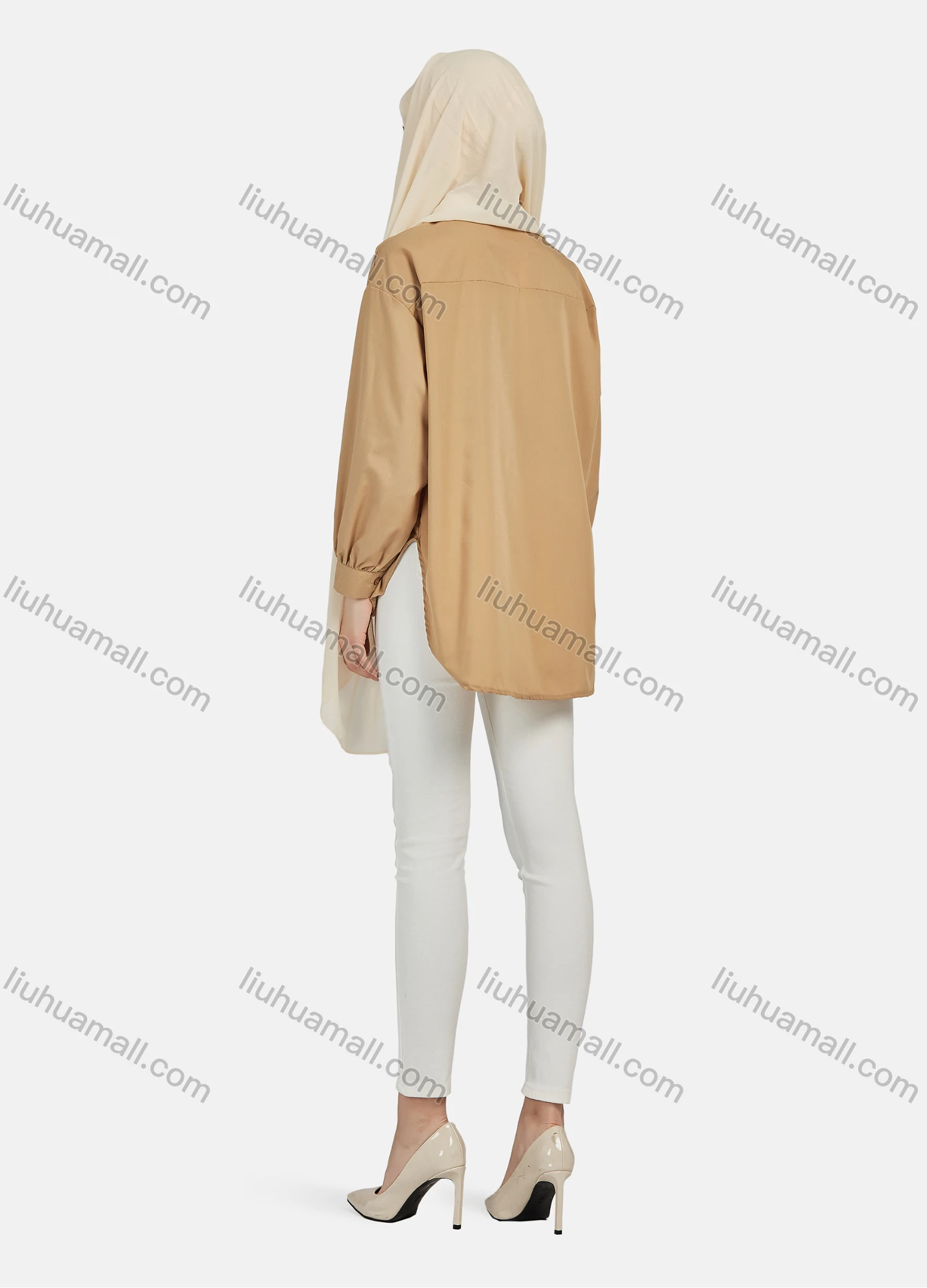 Wholesale Women's Casual Plain Long Sleeve Patch Pocket Shirt 1304# - Liuhuamall