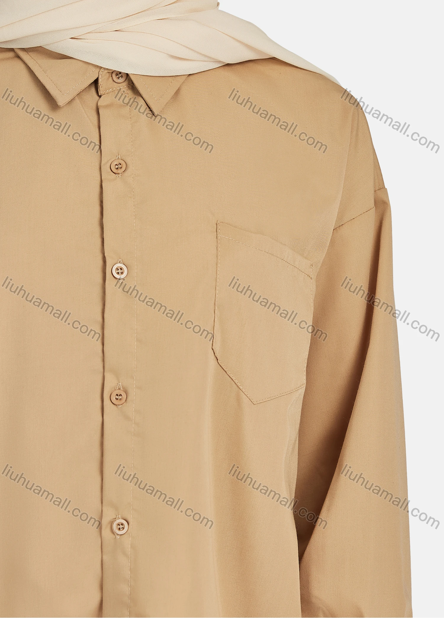 Wholesale Women's Casual Plain Long Sleeve Patch Pocket Shirt 1304# - Liuhuamall