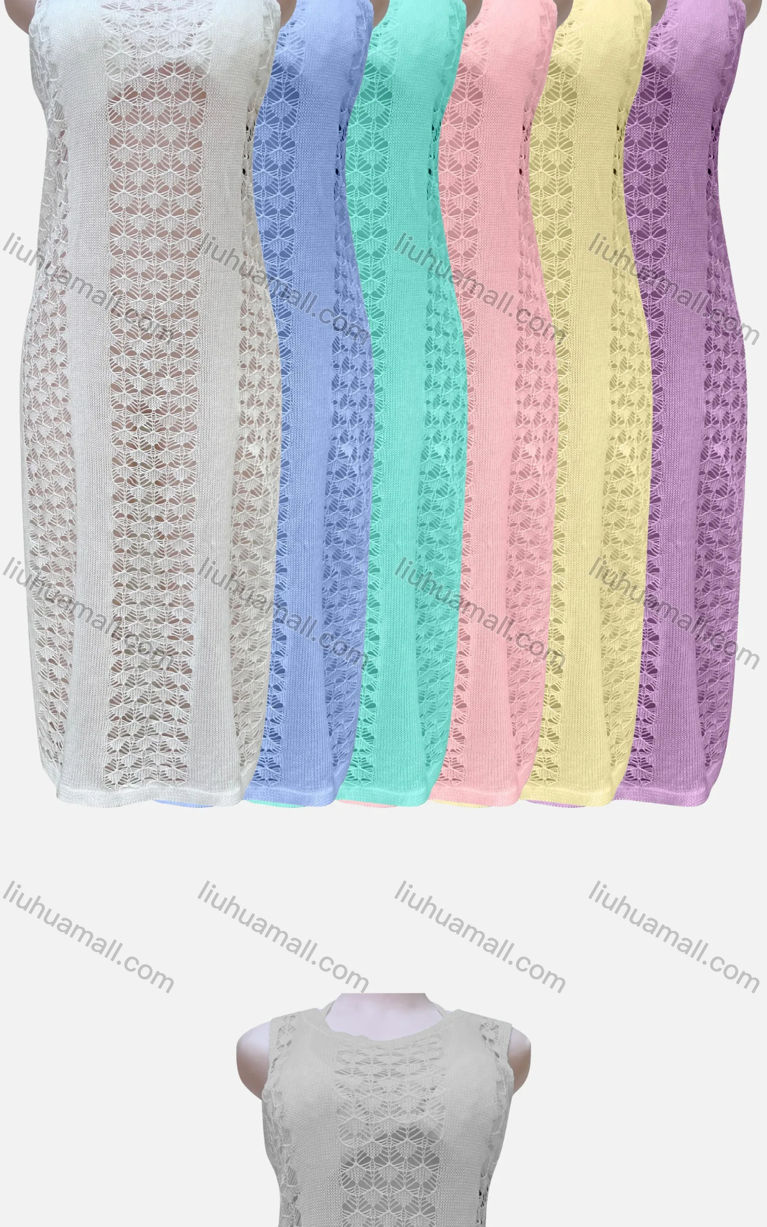 Wholesale Women's Casual Plain Sleeveless Knit Mesh Maxi Tank Dress J14# - Liuhuamall