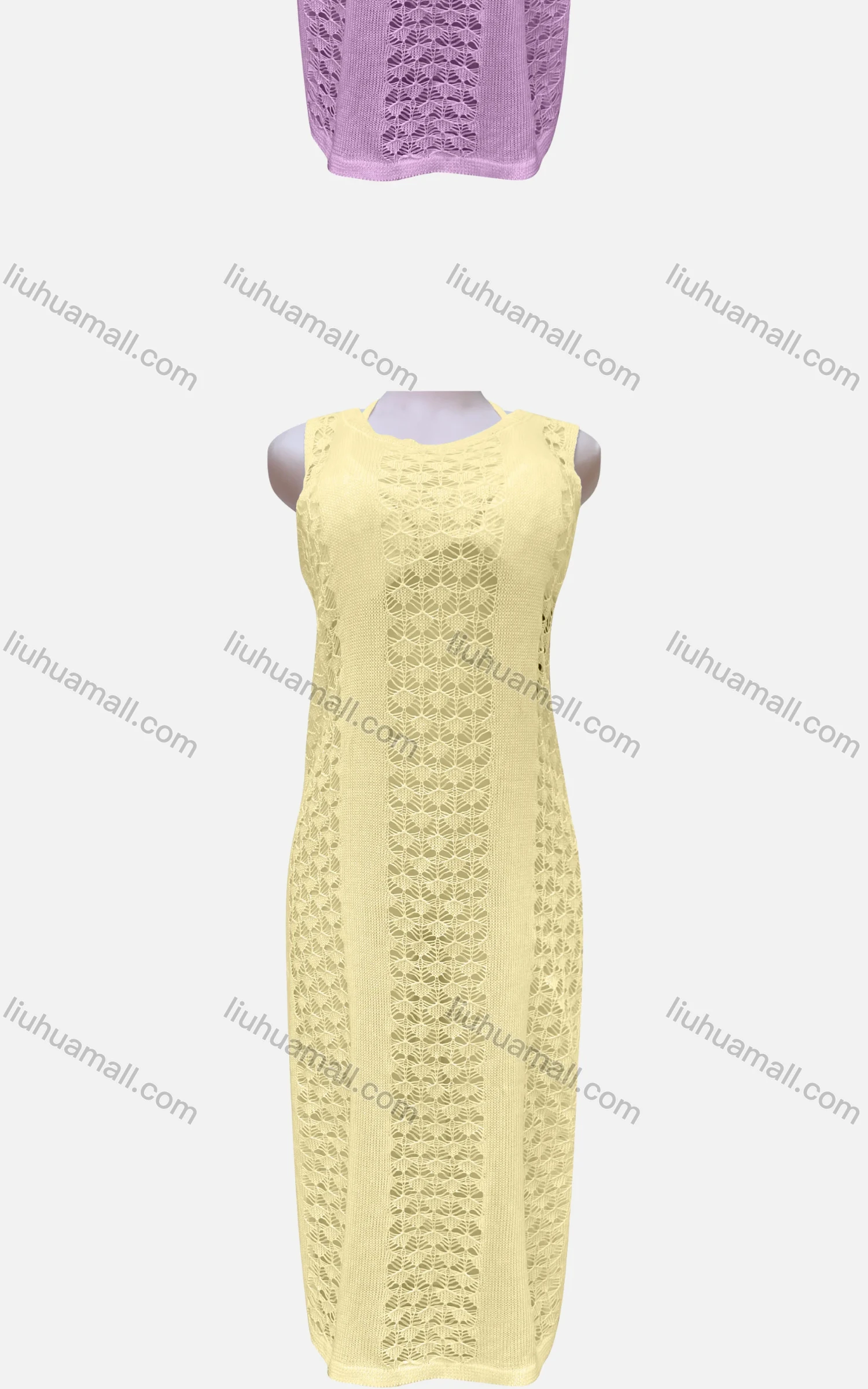 Wholesale Women's Casual Plain Sleeveless Knit Mesh Maxi Tank Dress J14# - Liuhuamall