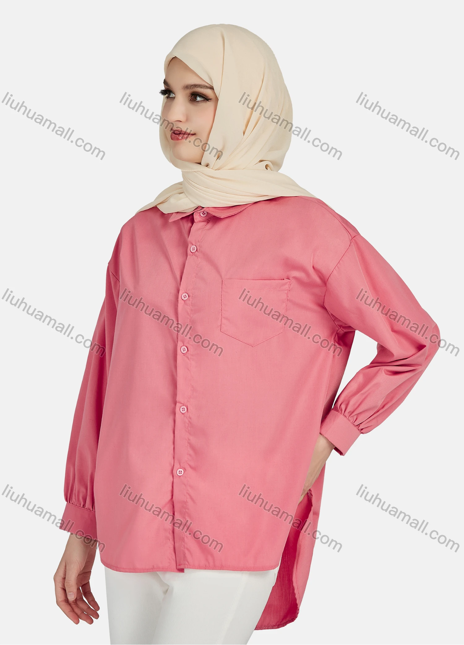 Wholesale Women's Casual Plain Long Sleeve Patch Pocket Shirt 1304# - Liuhuamall