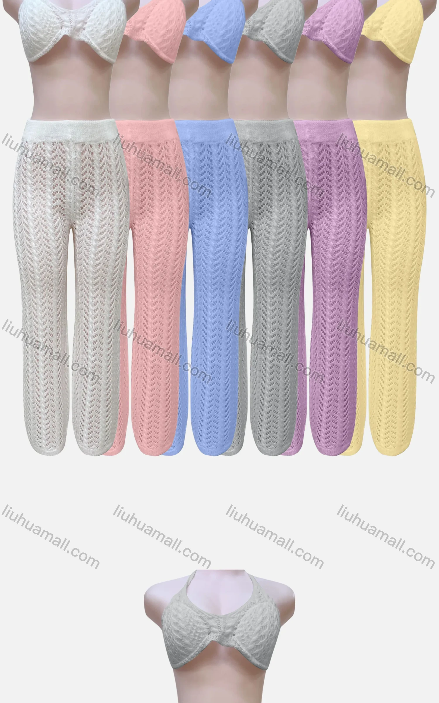 Wholesale Women's Sexy Plain Halter Cover Up Crop Top 2-Piece Set J16# - Liuhuamall