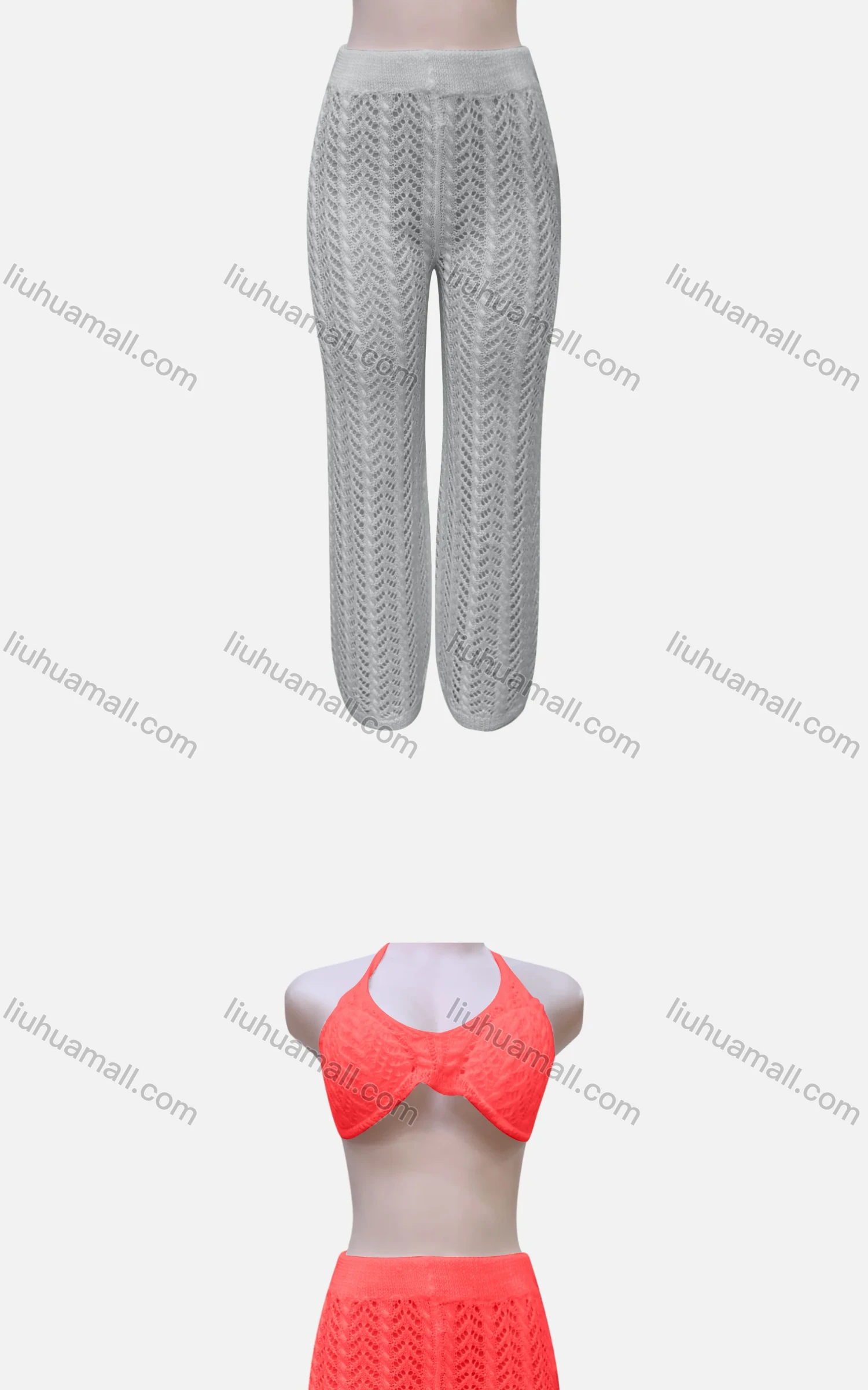 Wholesale Women's Sexy Plain Halter Cover Up Crop Top 2-Piece Set J16# - Liuhuamall